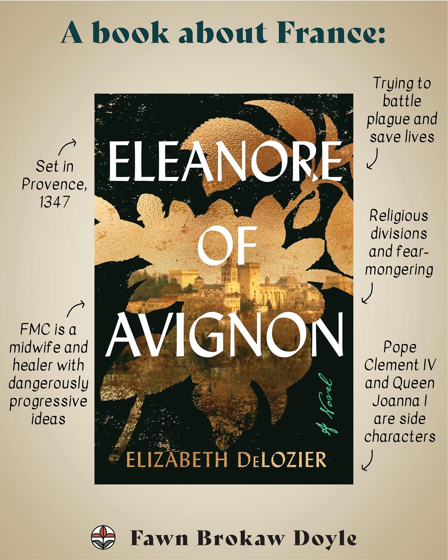 Day 12 of #historybookholidays ✨Recommend a book about France✨
Eleanor of Avignon by Elizabeth DeLozier is the gripping story of a midwife/surgeon’s apprentice, Eleanore, as plague hits Avignon in 1347. Meanwhile, disgraced Queen Joanna arrives in Avignon to stand trial for her husband’s murder. She’s pregnant and needs a midwife, so Eleanore is torn between helping plague victims and tending to the pregnant regnant.
Eleanore and Guy de Chauliac, the personal physician of Pope Clement, attempt to understand how to treat the plague so that lives may be saved. Eleanore has some progressive views for the 14th-century, which do not go unnoticed as a fanatical priest looks for a scapegoat.
The relationships in this novel (sister, teacher, love interest, dog, friends) are so tender and heightened by the omnipresent dangers. The ending was fantastic—the perfect mix of grief, love, and hope!
Audiobook narration by Saskia Maarleveld was excellent!
Fair warning: In case you didn’t know, the plague was gross. Not for the squeamish!
Podcast pairing suggestion: I read this around the time @vulgarhistorypod rereleased an episode on Joanna of Naples- highly recommend! Joanna’s story has it all: Kidnappings! Revenge murders! Evil popes! Evil husbands! Being trapped in an iron cage for fourteen years! The black plague!
Question: Do you have any favorite historical fiction plague books? Or what’s your favorite histfic set in France?