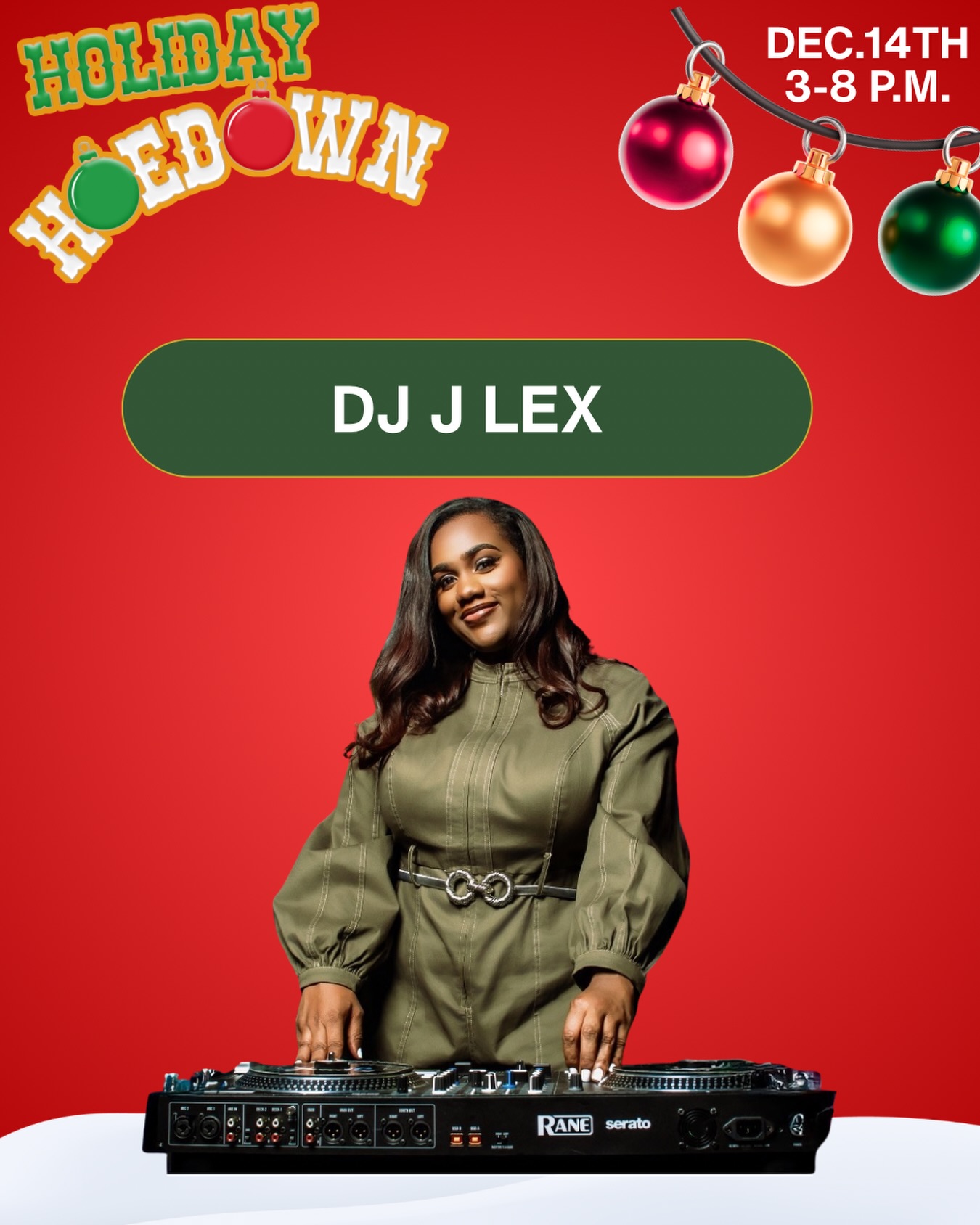 Our girl @jlexthedj will be holding it down at the Holiday Hoedown.
Y’all need to have your favorite Christmas song ready to show out for karaoke!