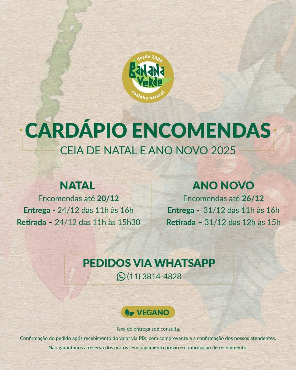 🎄 O Natal já está no ar por aqui!
E nada melhor do que celebrar com uma ceia cheia de sabor, afeto e praticidade
Que tal reunir a família e os amigos em volta de uma mesa linda, com os pratos vegetarianos mais queridinhos da @priherrerachef
Tudo fresquinho, colorido e feito com aquele cuidado que já é marca registrada.
Deixe que a gente cuida da cozinha e você cuida do que realmente importa: estar presente com quem mais ama 🍾🥂
Nosso Menu de Encomendas de Natal chegou para trazer leveza, praticidade e muito sabor às suas festas!
✨ Conte com a gente para uma ceia inesquecível!
#comidasaudavel #vegan #plantbasedlife #healthylifestyle #ceiadenatal2025