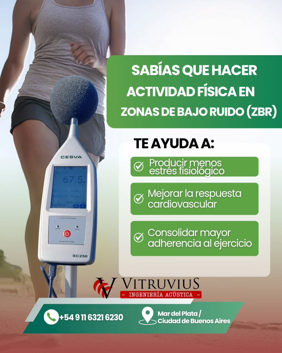 🏃♀️ El ruido y tu salud. Beneficios de hacer actividad física en Zonas de Bajo Ruido 🌿
Hacer ejercicio en lugares tranquilos no es solo más agradable: protege tu corazón, tu sueño y tu bienestar mental.
Estos son algunos datos que no sabías:
🔇 1. Menos estrés fisiológico
En entornos con poco ruido, tu sistema nervioso reduce la liberación de hormonas de estrés como el cortisol, mejorando la recuperación post ejercicio.
❤️ 2. Mejor respuesta cardiovascular
La exposición crónica a ruido ambiental se asocia a mayor riesgo cardiovascular. Entrenar en lugares silenciosos disminuye la carga combinada de ruido + esfuerzo sobre tu corazón.
🧠 3. Más beneficios cognitivos y emocionales
La actividad física en espacios tranquilos y verdes potencia los efectos positivos sobre el ánimo, la atención y la claridad mental.
🌙 4. Sueño de mejor calidad
Quienes realizan actividad física en entornos de bajo ruido mantienen ritmos de sueño más saludables, lo que se traduce en mejor rendimiento físico y mental.
🏃♂️ 5. Mayor adherencia al ejercicio
Los espacios silenciosos son más agradables y motivantes. Cuando el entorno no molesta, las personas vuelven más seguido… y el hábito se consolida.
Consejos prácticos 💡
• Elegí parques, costaneras, zonas verdes o calles con poca circulación.
• Si entrenás cerca del tránsito, buscá horarios de menor flujo.
• Incorporá pequeñas pausas en silencio entre intervalos; ayudan a la recuperación autónoma.
¿Querés que diseñemos tu circuito de entrenamiento en las ZBR de tu ciudad? Consultanos!!
www.acusticavitruvius.com
📞WhatsApp: +54 9 11 6321 6230
🚩Estamos en Mar del Plata y en la Ciudad de Buenos Aires
#SaludAuditiva #Bienestar #running #correr #actividadfísica #entornossaludables #ZonasdeBajoRuido #zbr #MedicionesDeRuido #ingenieriaacustica #acusticaambiental #soundscspe #cardio #saludintegral #SaludAmbiental #entrenamiento