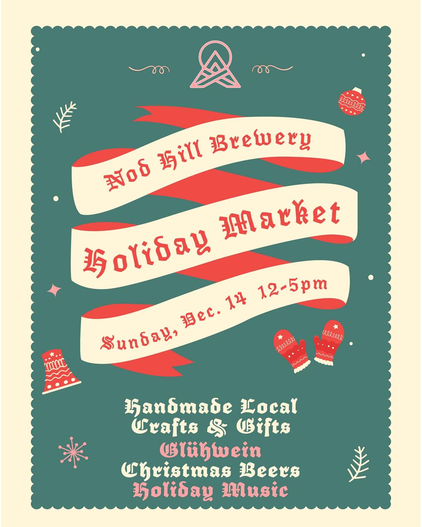 Today’s the day! Holiday Market starts at noon. Snow is supposed to taper off just before then, so get shoveled out and join us this afternoon! 15 vendors, holiday brass band, hot mulled wine, and a festive atmosphere await. 🎄