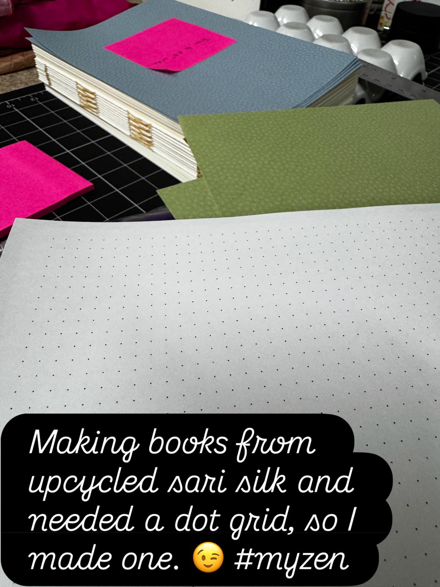 One of my creative therapies is making books. The holidays are a very difficult time for me and so I am making books. In this case, I’m using recycled sari skirts as the covers and decided to make a dot grid notebook. Also, I’m using Inkscape rather than Illustrator because I recently liberated myself from Adobe as much as possible.
#bookmaking