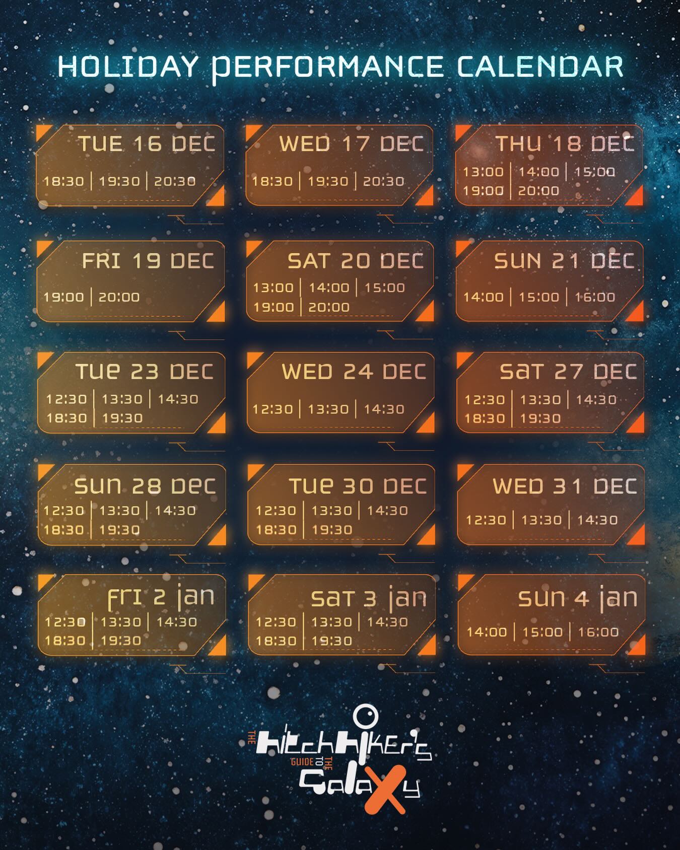 Squeeze in a trip across the galaxy this holiday season. Here’s a reminder of our performance times over the holidays. ✨
🎟️’s at link in bio.