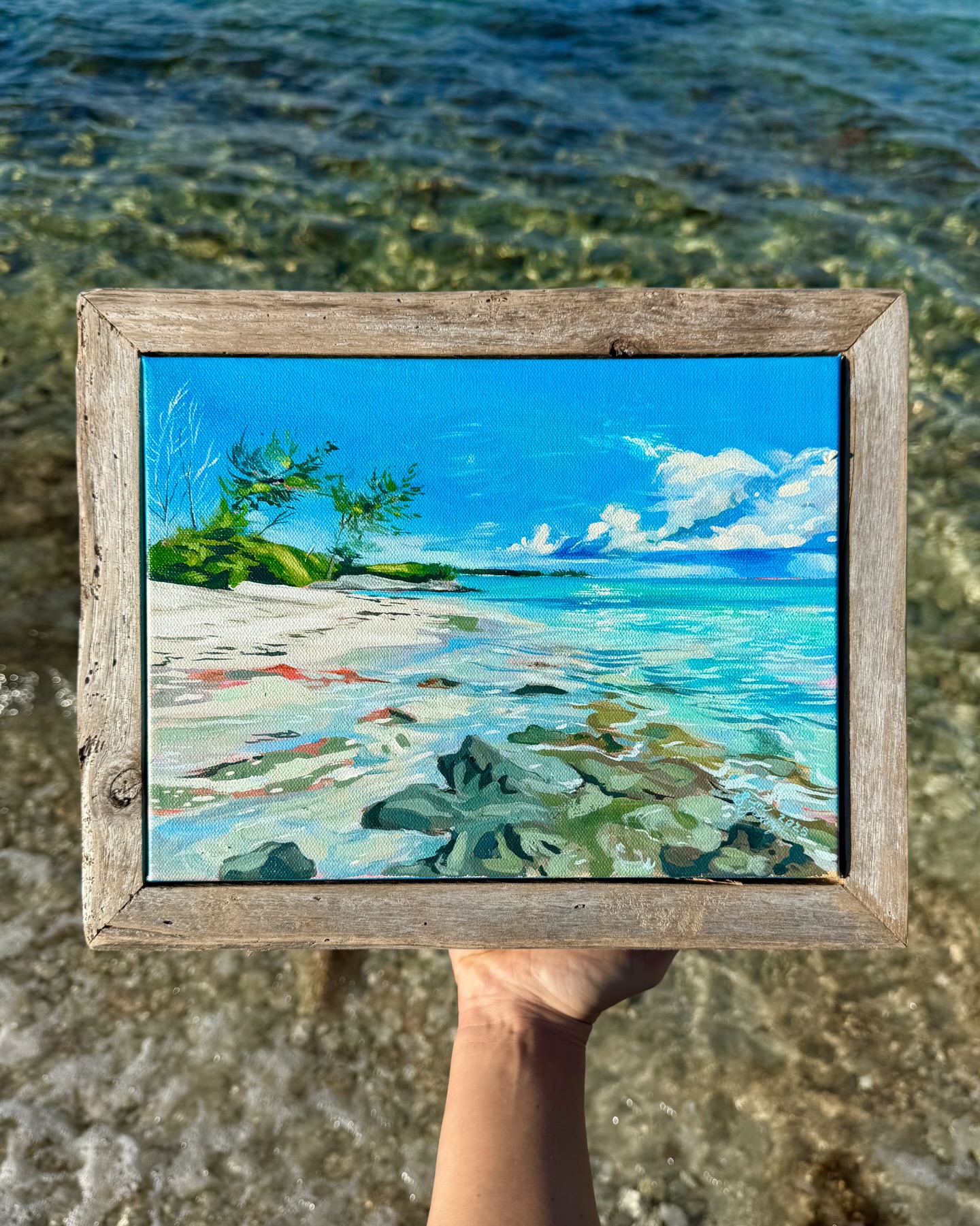 “Easy Breeze”, 2025
9”x12”, Acrylic on canvas
Locally framed in reclaimed driftwood
Sold