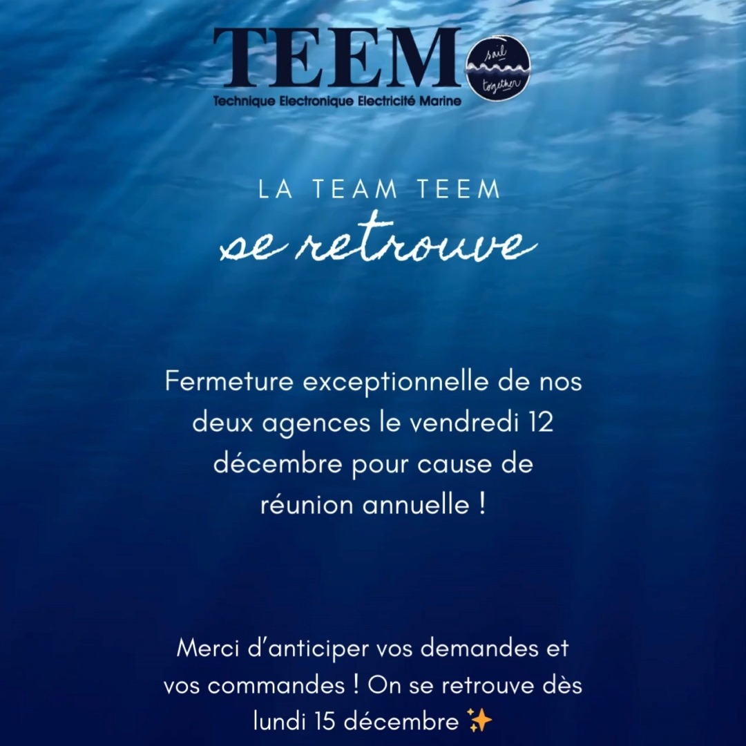 LA TEAM TEEM se retrouve !
Fermeture ce vendredi 12 décembre pour réunion annuelle entre nos agences de Pordic et de Lorient.
Merci d'anticiper vos demandes et vos commandes !
On se retrouve dès lundi 15 décembre !