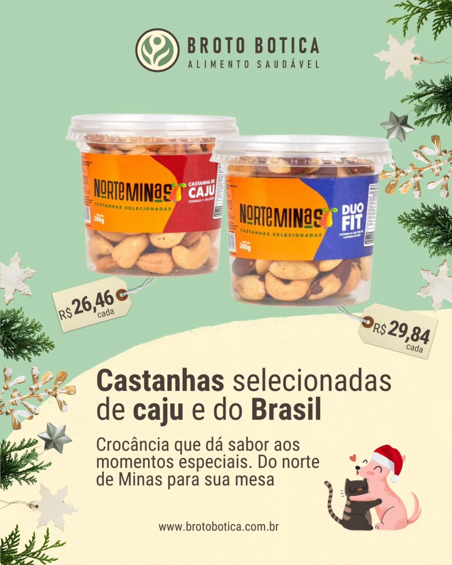 Crocrância que abraça o paladar! 😍🌰
As castanhas selecionadas Norte de Minas são perfeitas para petiscar, montar tábua ou dar aquele toque especial à ceia.
Do Norte de Minas direto pra sua mesa — sabor, qualidade e tradição. ✨
#Castanhas #BrotoBotica #NatalNatural #Norteminas #CeiaSaudável #SaboresDoBrasil