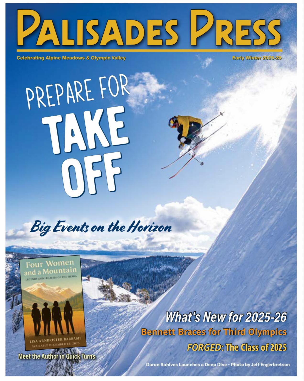 I am deeply grateful to Palisades Press for such a thoughtful and generous article on Four Women and a Mountain: Legends and Legacies of the Sierra. I’m truly humbled by the enthusiasm this book has created and honored by the way these women’s stories are being received within the very community that shaped them.
I would love to continue the conversation in person—please join me for a book signing at Bar One at Palisades Tahoe this Friday, December 19th at 3:30 PM. It means so much to celebrate these legends, these mountains, and this moment together. 🤍🏔️ #fourwomenandamountain_ #palisadespress #palisadestahoe #booksigningevent #december19th #3:30pm #barone. For more about the book watch ABC’s Morning Break on KOLO, Tuesday morning, December 16th. #abc #kolo #newschannel8#morningbreak #fourwomenandamountain_