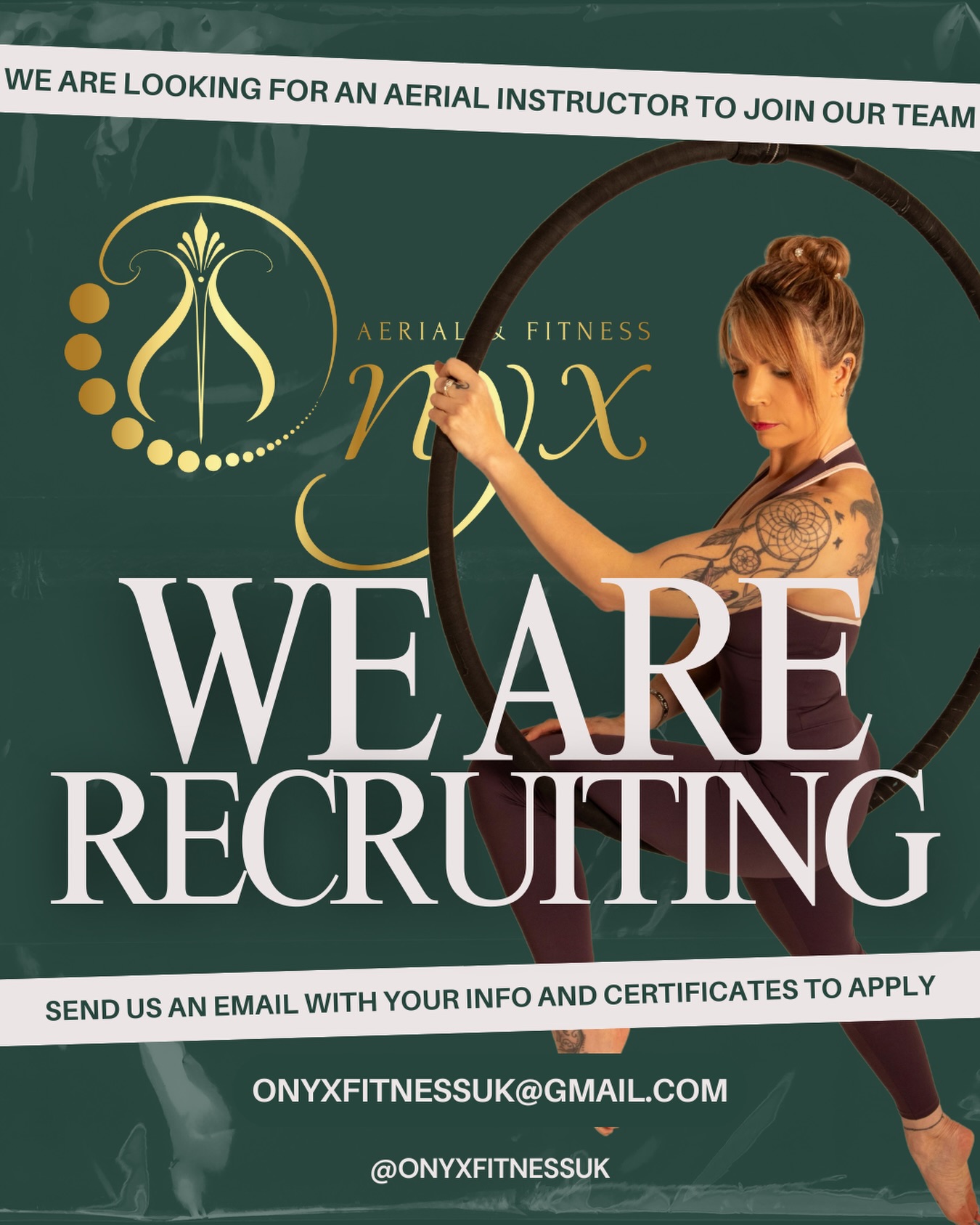 ✨ WE’RE RECRUITING AN AERIAL INSTRUCTOR AT ONYX ✨
We’re growing our instructor team and looking for someone who teaches with skill, passion, and presence. 🌷
What we offer:
• High pay rates
• Discounted training time
• Flexible schedule
• A warm, inclusive community
• Multi-discipline equipment + space to grow
• Creative freedom + performance opportunities
• Social media exposure + brand support
• Clear systems and a professional, supportive environment
If aerial arts, movement, and mindful teaching are part of your lifestyle — and you’re ready to be part of something authentic and evolving — we’d love to connect.
📩 DM us “READY TO FLY” or email your CV/Instagram to onyxfitnessuk@gmail.com
Much love
Onyx team 🖤