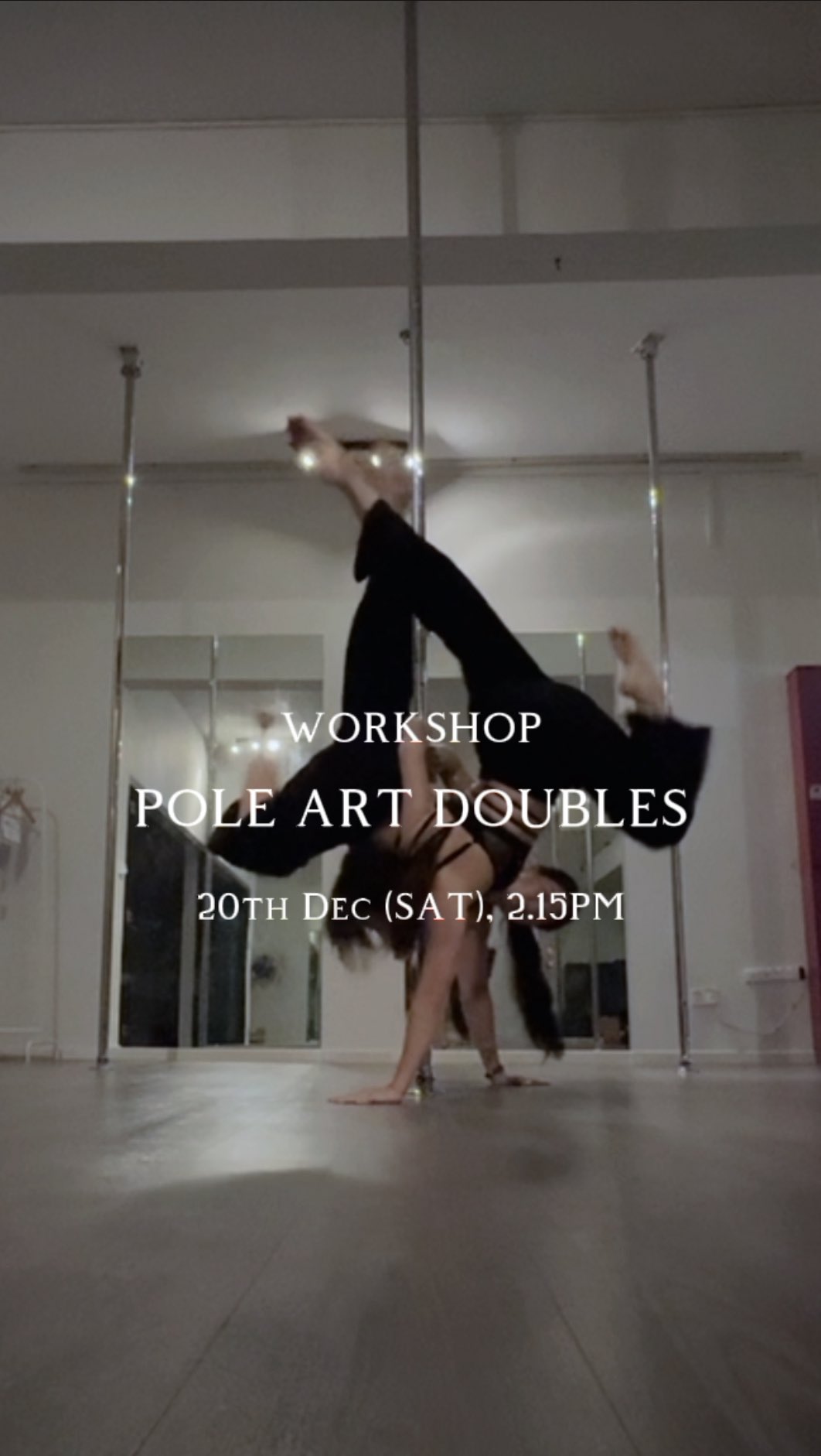 ๐๐๐๐๐๐๐๐: ๐๐จ๐ฅ๐ ๐๐ซ๐ญ ๐๐จ๐ฎ๐๐ฅ๐๐ฌ - An explorative 90mins doubles workshop awaits you. In this class, apart from usual doubles pole tricks, we also explore interesting shapes & transitions using the body itself. This is for those looking to connect with their creativity & body movements.
You can come with a friend or solo.
๐ 20th Dec (SAT), 2.15PM