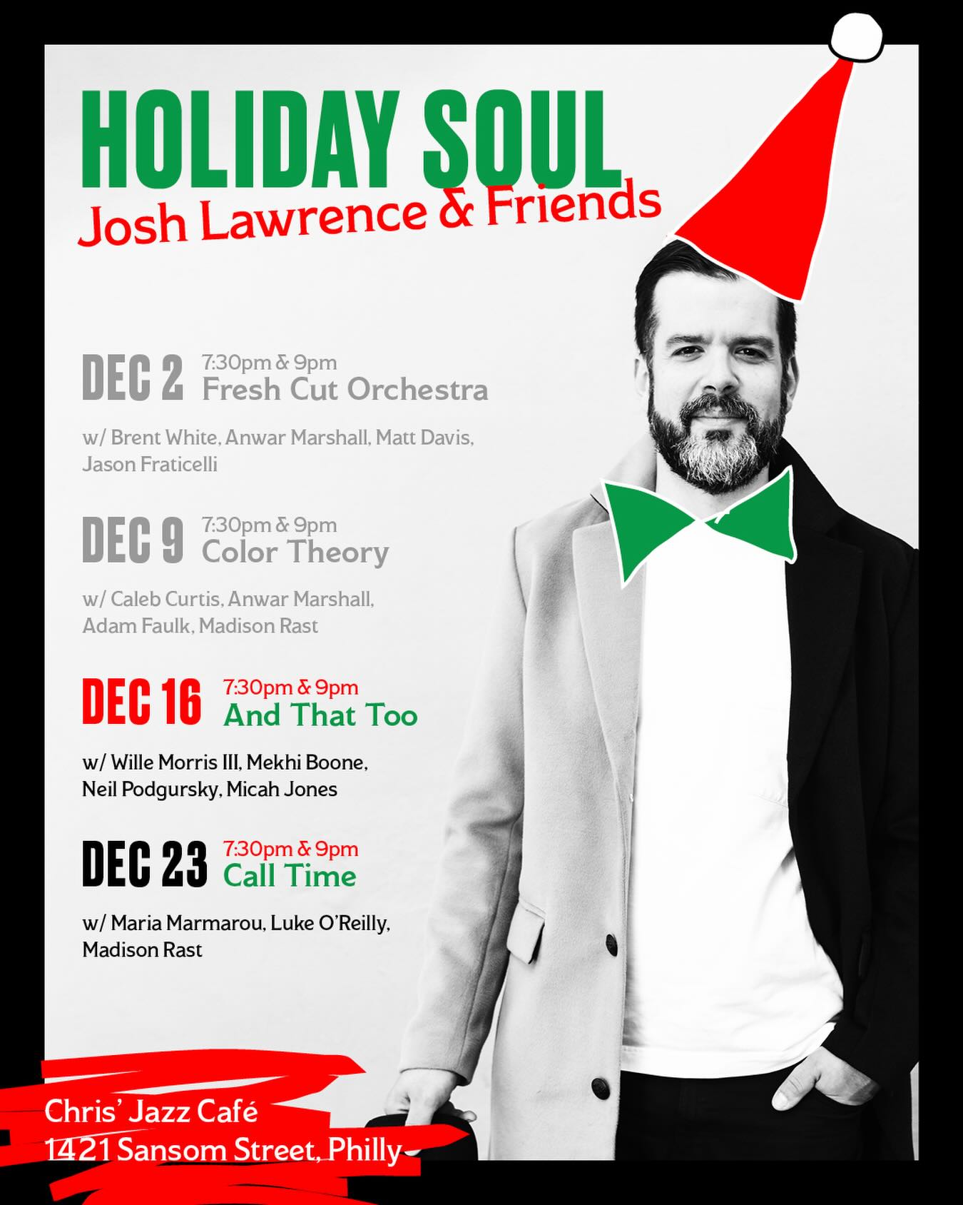 Walking in a Winter Wonderland this Tuesday at @chrisjazzcafe turn out or tune in for this week’s Holiday Soul w/ @willie_morrisiii @_khiondrums @neilpodgurski @micahjonesbass #philly #jazz #trumpet @olabaldych