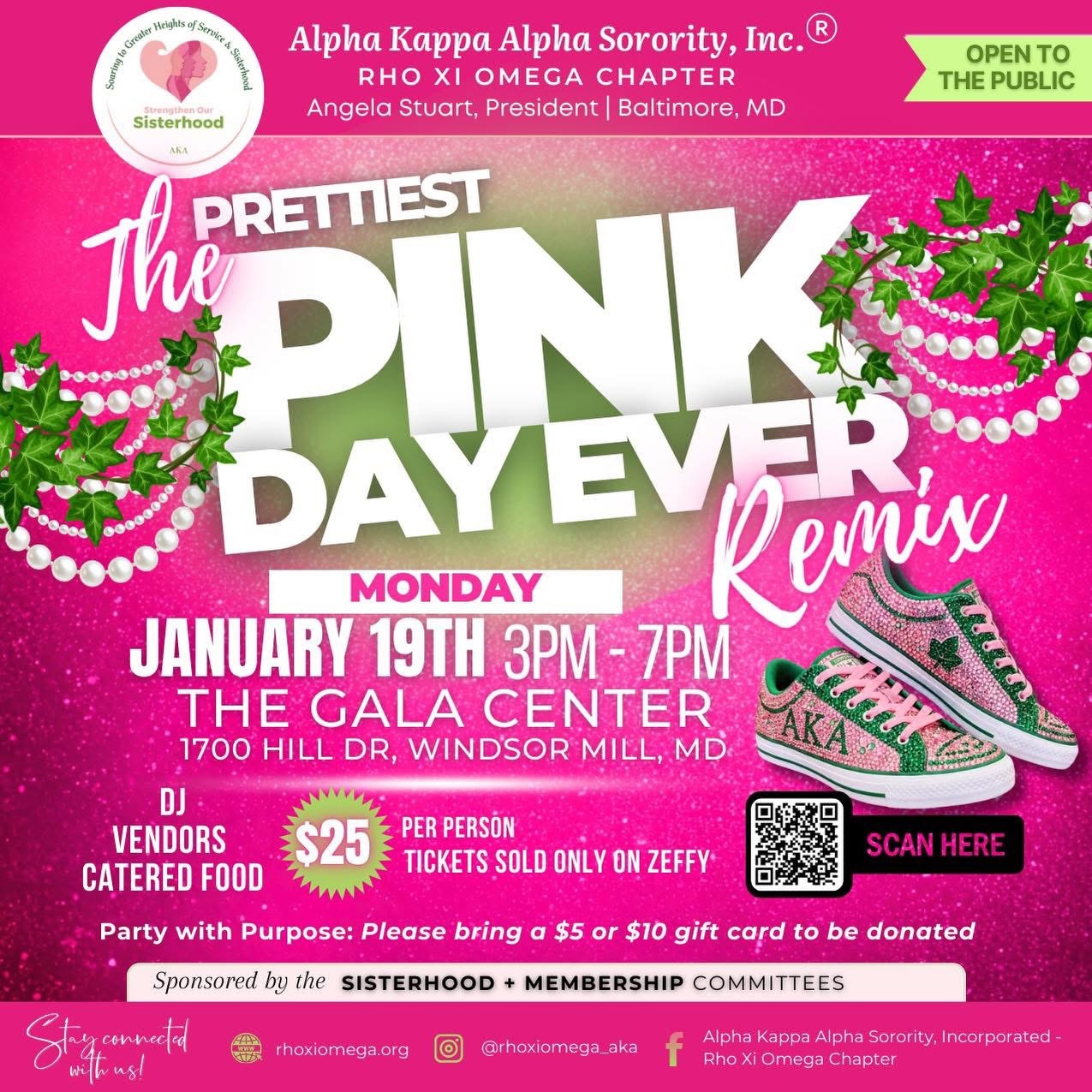 Celebrate Foundersโ Day in style ๐โจ
Join Alpha Kappa Alpha Sorority, Incorporated, Rho Xi Omega Chapter for The Prettiest Pink Day Ever Remix ๐๐ as we celebrate 118 years of sisterhood, service, and impact ๐๐ธ
This event is open to the public ๐
๐ Tickets: $25 for all attendees
๐ Includes: entry, music ๐ถ, vendors ๐, and light refreshments ๐ฅ
๐ณ Tickets available via Zeffy only | All sales final
๐ Guests are encouraged to bring a $5 or $10 gift card to support a local Black menโs health initiative ๐ค๐ช๐ฝ
Come pretty in pink and celebrate with us ๐๐ #AKA1908 #RXO1988