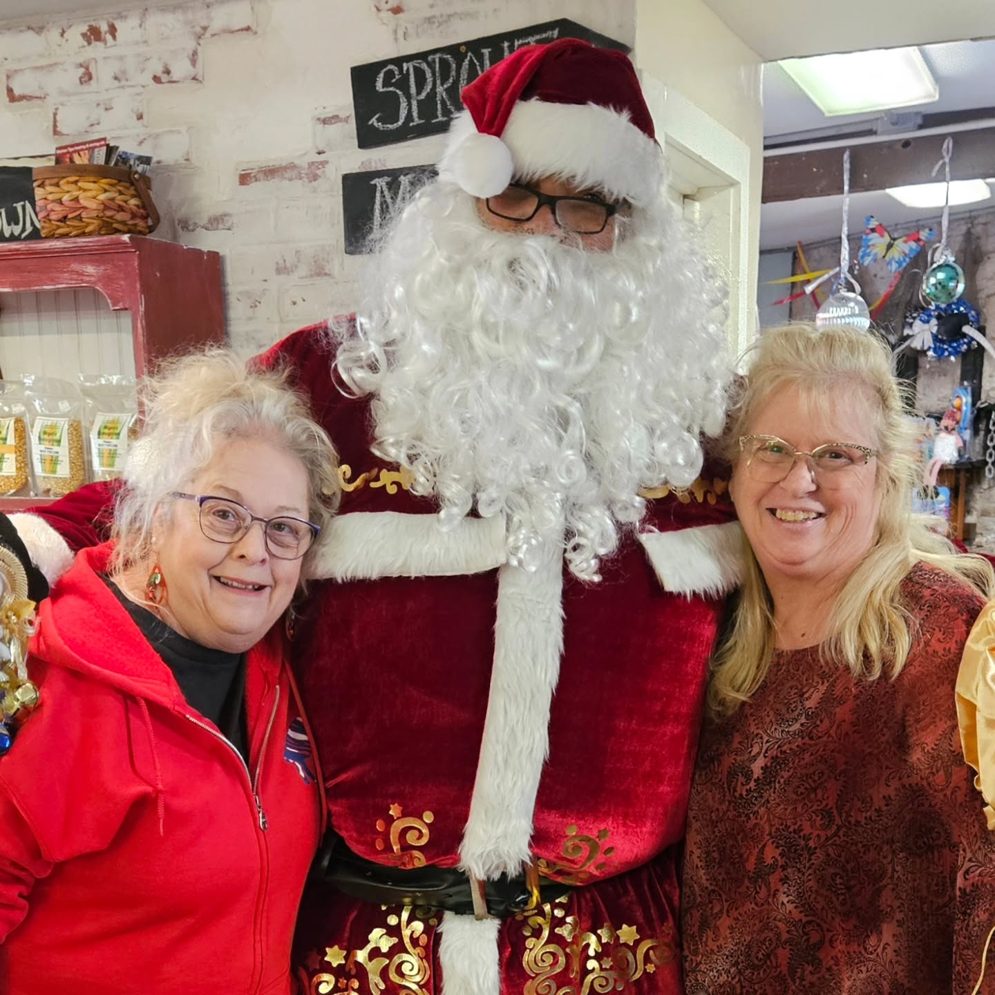 Today's the day FREE wrapping party, cookies contest test and carols with Santa from 12 to 2.