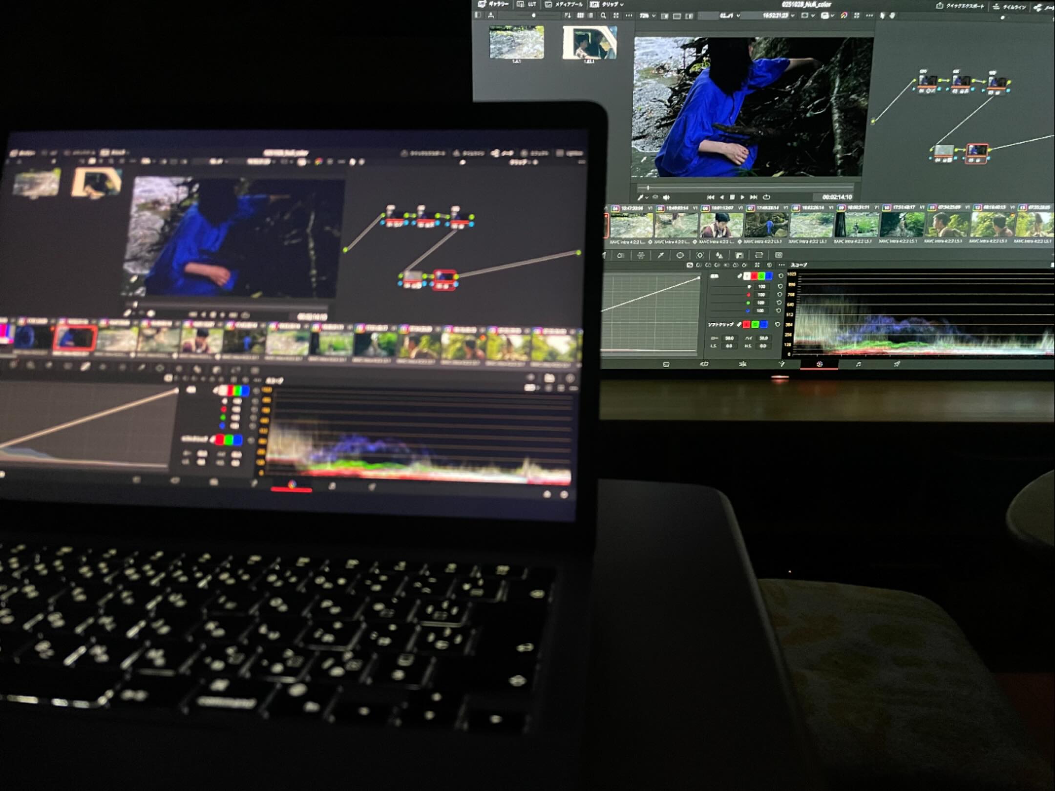 Nullの映画のカラーグレーディング中。家のテレビがDCIに対応しているみたいです。(DCIとは映画館と同じ色って感じ)