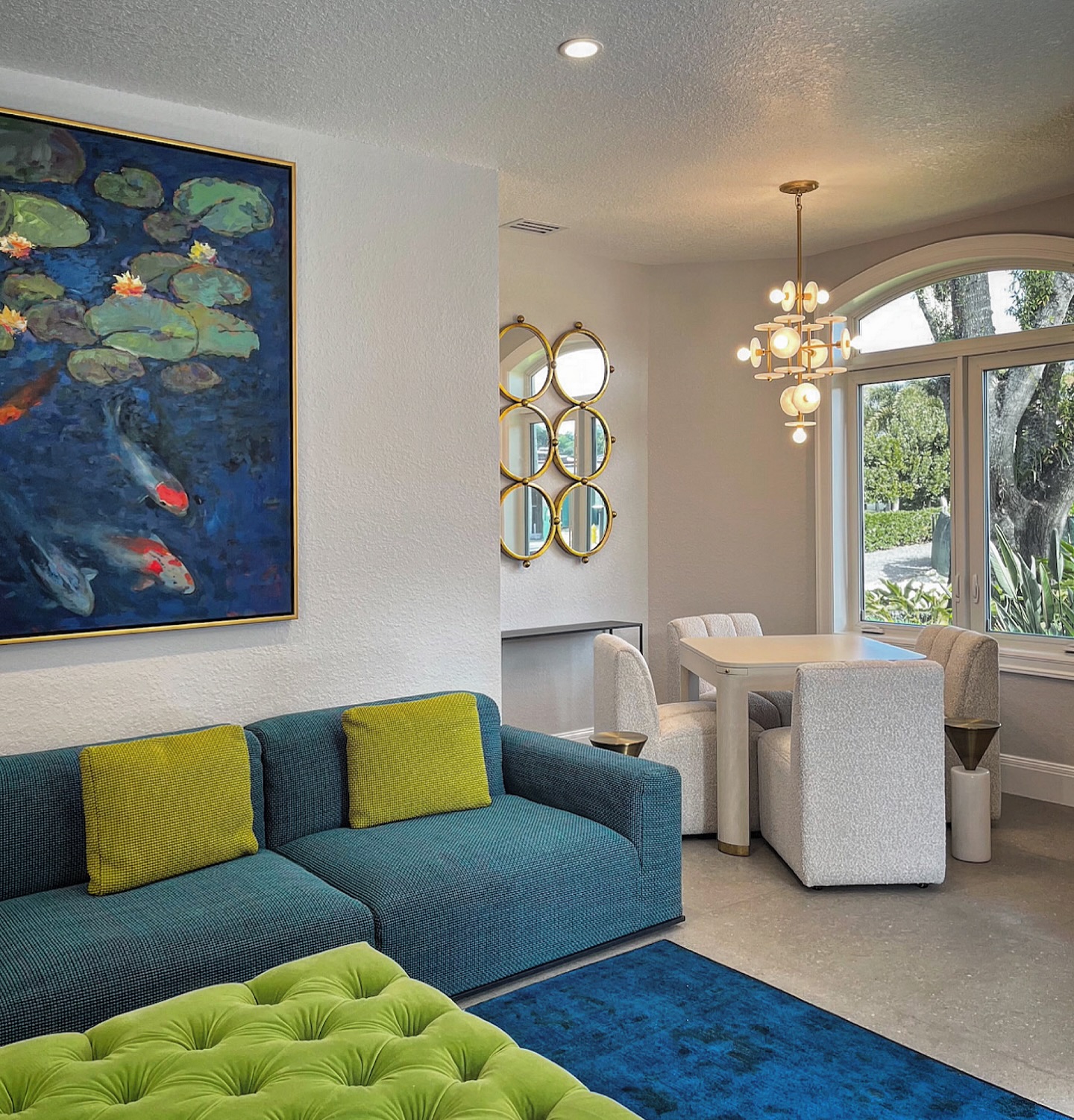 This room makes me happy every time I walk into it - it is bold and simple at the same time. The repeating shapes, natural light, oversized art and lively color palette create a unified and youthful energy 💙🩵💚💛#PalmBeachDesign
#PalmBeachInteriors
#PalmBeachDecorator
#PalmBeachStyle
#PalmBeachHome
#PalmBeachLiving
#PalmBeachLuxury
#PalmBeachVibes #ClassicPalmBeach
#PalmBeachChic
#PalmBeachColor
#BrightInteriors
#ElegantSpaces
#StatementInteriors
#BoldColorDesign
#PreppyInteriors