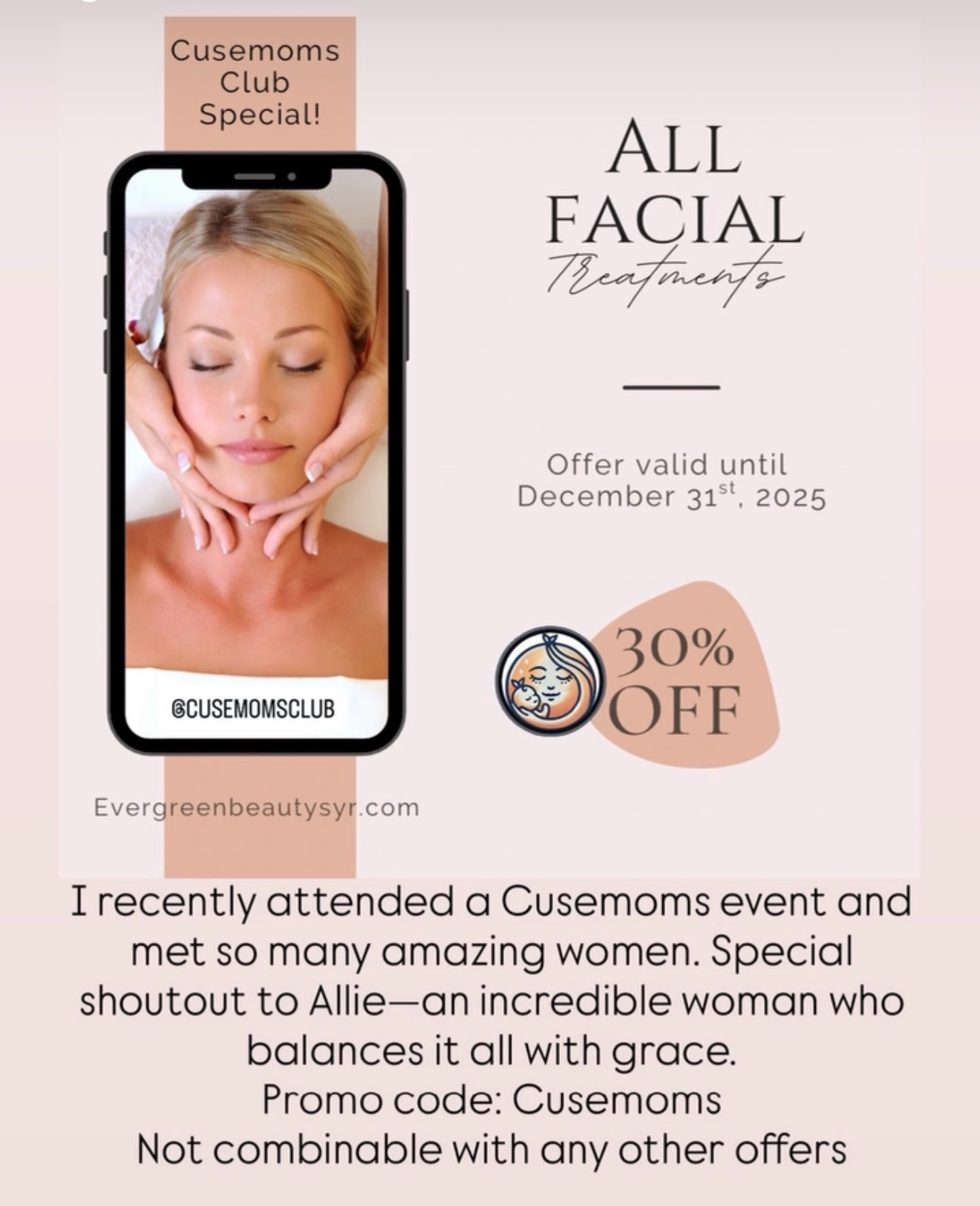 @cusemomsclub Book your December facial today and save 30% with promo code Cusemoms 🤍