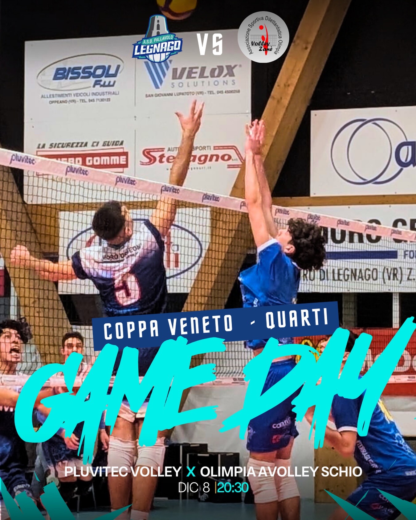 Coppa Veneta – Quarti di finale
Questa sera la nostra Pluvitec Legnago scende in campo per i quarti di finale di Coppa Veneta contro Volley Zanè.
Una sfida impegnativa, che richiederà concentrazione e il massimo sostegno possibile da parte del nostro pubblico.
📅 Questa sera – ore 20:30
📍 sc. medie Frattini – Via Vicentini 13, Legnago
🆚 Volley Zanè
Vi aspettiamo sugli spalti per spingere i ragazzi in questa importante partita!
#asdpallavololegnago