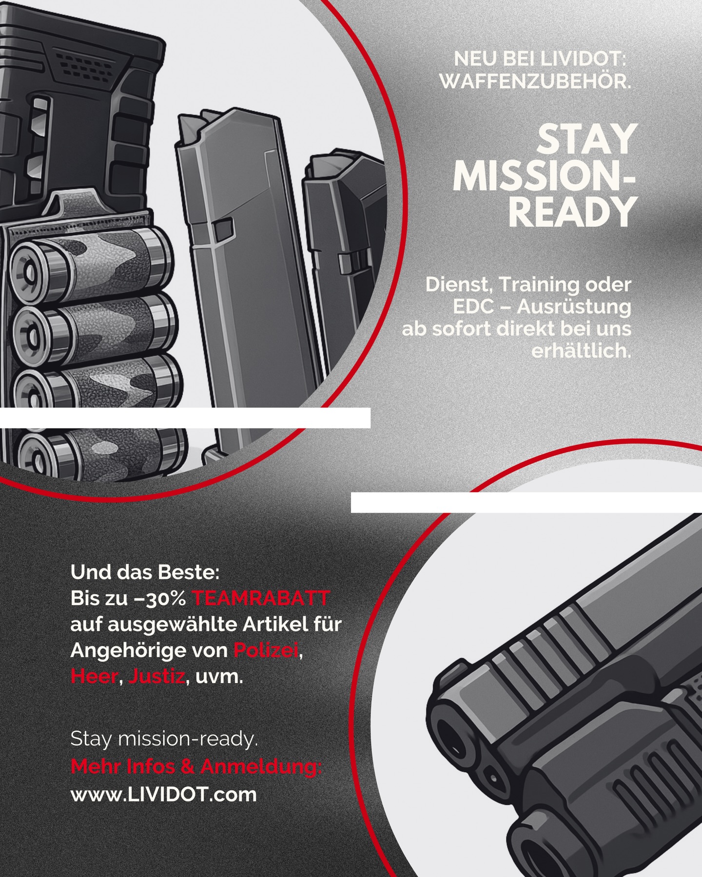 Bei LIVIDOT gibt’s jetzt auch Waffenzubehör – neu im Sortiment und laufend mehr im Aufbau.
Für Polizei, Heer, Justiz, uvm. gibt’s außerdem bis zu –30% Teamrabatt auf ausgewählte Artikel.
Kurz gesagt: Neues Zeug, faire Preise – jetzt reinschauen.
👉 www.lividot.com
#lividot #glock #taktisch