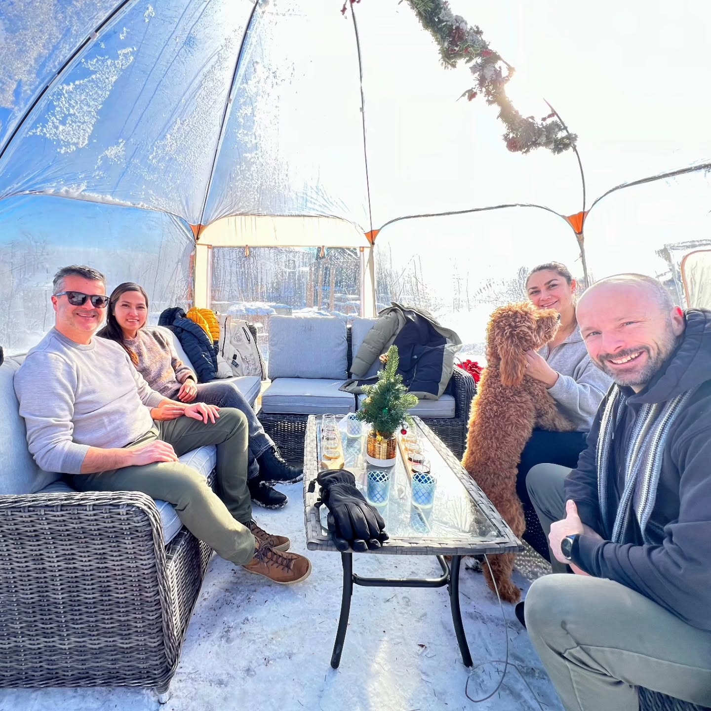 Step into winter magic.
Come out and enjoy a flight of wine paired with a charcuterie board in our cozy, heated snow globe. Perfect for gathering with friends, celebrating, or just soaking up the season. It fits up to 10 people comfortably.
Open daily, weather permitting:
Sunday–Thursday | 11–3
Friday & Saturday | 11–4
Cheers to good wine, great company, and a little winter wonder