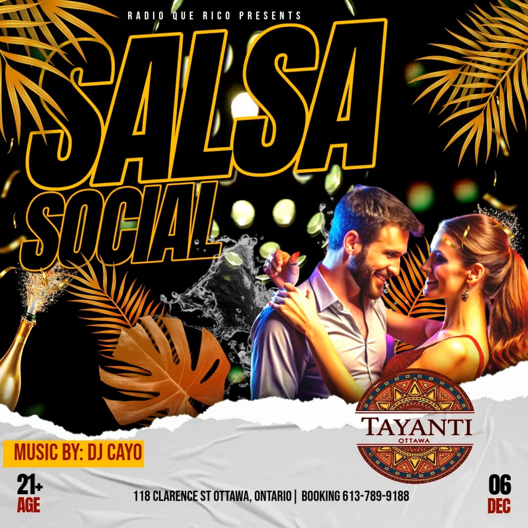 Join @dj.cayo for a night of socializing and salsa inside the @bywardmarket @tayanti_ottawa December 6th.
Arrive early as seating is limited
