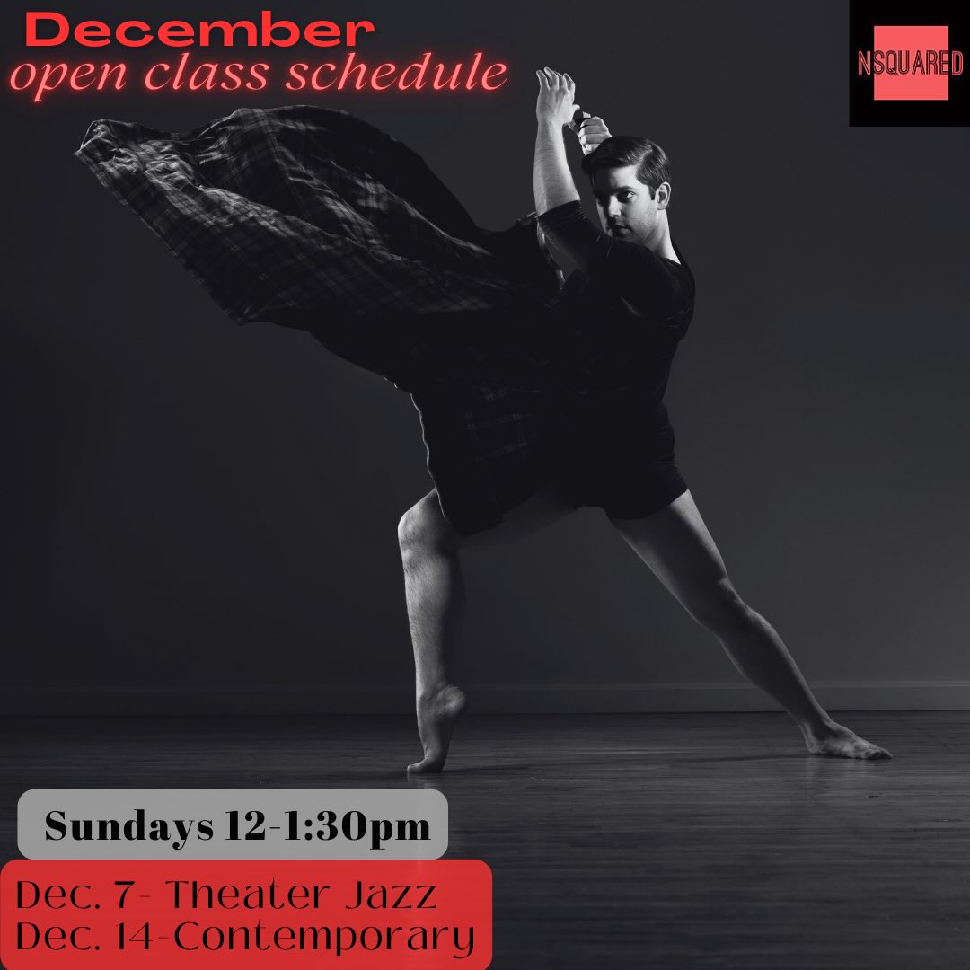 We have a booked and busy December! ❄️☃️ We are thrilled to be hosting @christinabelinsky.productions as a guest artist for open class on 12/7! Christina is also the founder of @artistsinmotionapparel and will be holding a pop up shop during her time with us.✨👚👖🛍️ We are also excited to announced our third Ultimate Beginner Workshop taking place on 12/14 with @danamazzz . Mark your calendars for all the fun with NSquared Dance! You won’t want to miss it 💫🎉