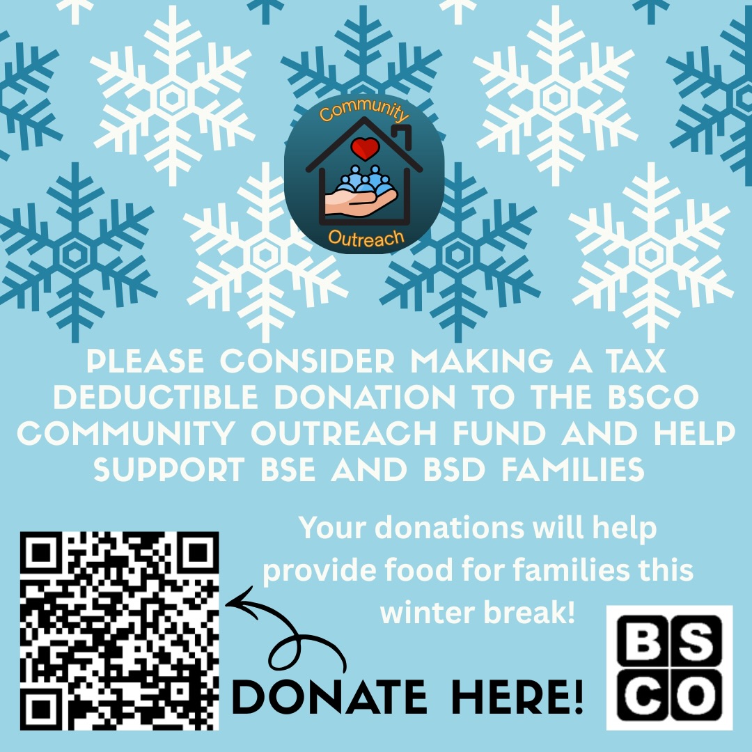 As we approach winter and all the holidays, weโd love for you to consider donating to the BSCO Community Outreach Fund. The money raised will support students and families at Bonny Slope as well as those at neighboring BSD schools, by providing assistance with groceries, rent, and utility bills. You can scan the QR code above or find the link in our bio ๐ฉต