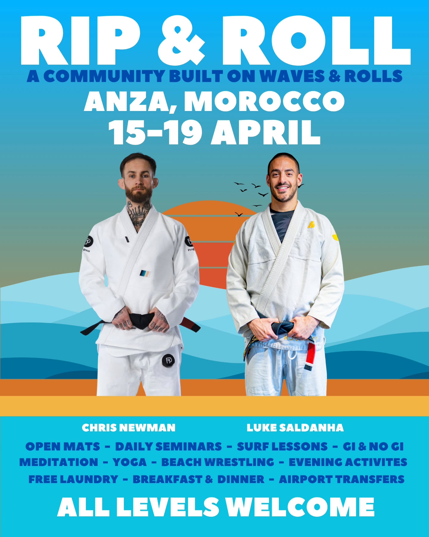 It’s official — Rip & Roll is BACK. 🌊🥋
Five days of waves, rolls, sun, good people and that magic we only find when we all come together on the coast.
🏄♂️🥋 April 15–19th, 2026
(+ optional extra night for anyone who wants one more sunrise, one more surf, one more roll.)
November was special… but April is where we take it up a level.
New memories. New faces. Same unreal energy.
If you’ve been waiting for the next one — this is your moment.
The mats, the ocean, the rooftop nights… it’s all happening again, and we’re building something even bigger this time.
Limited Early Bird spots are now live.
Once they’re gone, they’re gone.
Limited spaces. Big vibes. Zero expectations — just come as you are.
Let’s surf, scrap, laugh, learn and create another week none of us will forget.
Rip & Roll April Camp — booking now open.
Secure your spot. Bring your friends.
Let’s make more magic on the coast. 🌅
#Rip #Roll #BJJ #SurfCamp #BrazilianJiuJitsu #BJJLifestyle #SurfAndBJJ #Taghazout #MoroccoCamp #BJJCamp #RipAndRoll #Anza #Morocco #Community