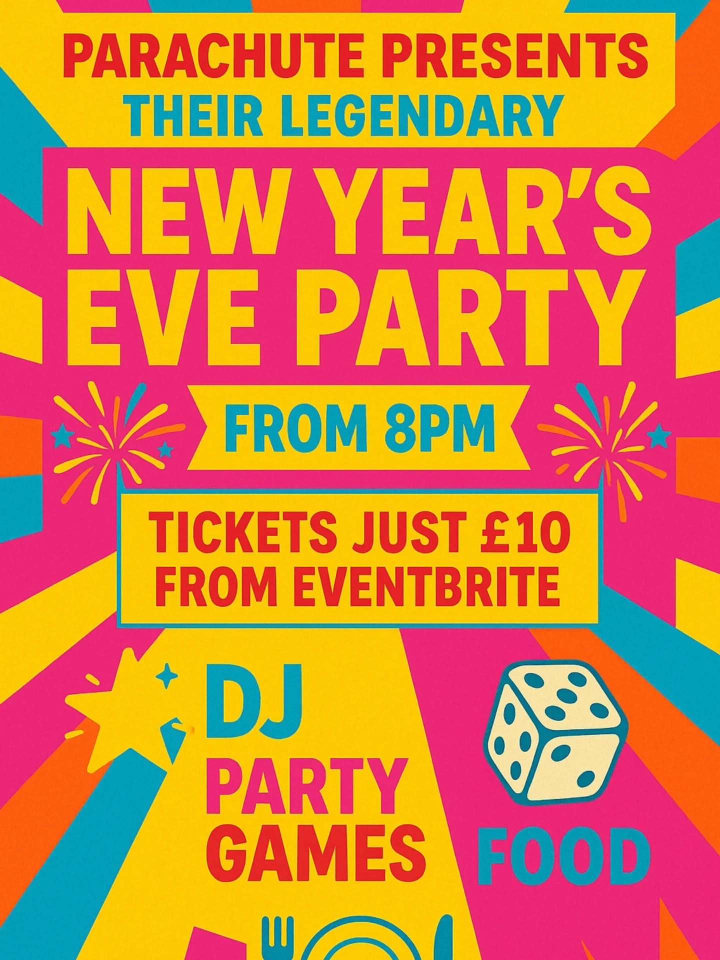 Our new year's eve party is coming up soon !!
It will be a night to remember with music, games and more going on. Make sure to buy your tickets so you can come along, you won't want to miss it
