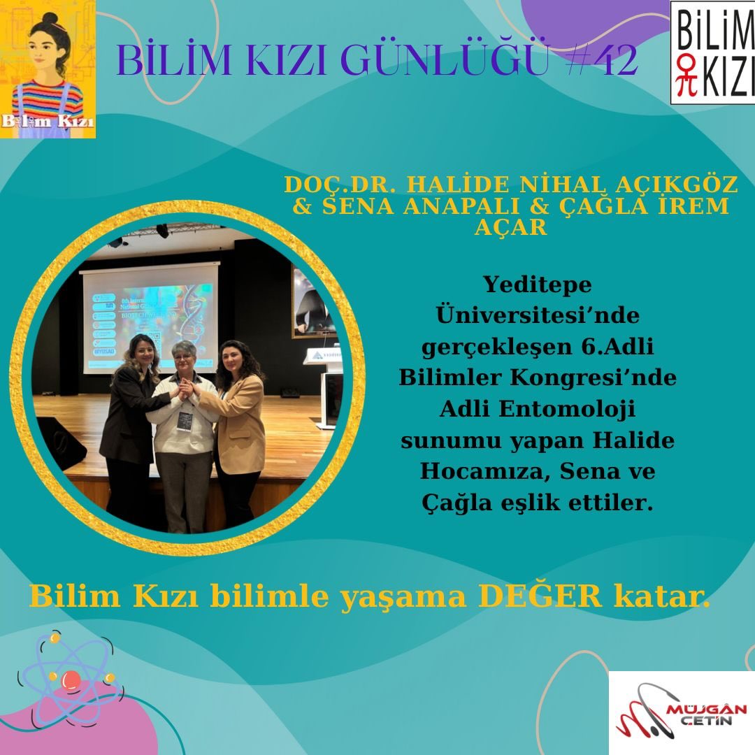#BilimKızı GÜNLÜĞÜ’nde yıllardır #mentor hocamız olan @doc.dr.halidenihal.acikgoz ün @yeditepeuniversitesi nde gerçekleşen 6. #adli bilimler kongresinde yaptığı #AdliENTOMOLOJİ sunuma katılan @senaanpl ve @caglairemkacar i paylaşarak, bilim yolculuğu işte böyle birşey demek istedik 👏👏👏 BİLİMSEL Bilgi üretmek ve bu bilgiye paylaşmak, çoğaltmak ile geçen bir yaşam 🧿🧿🧿