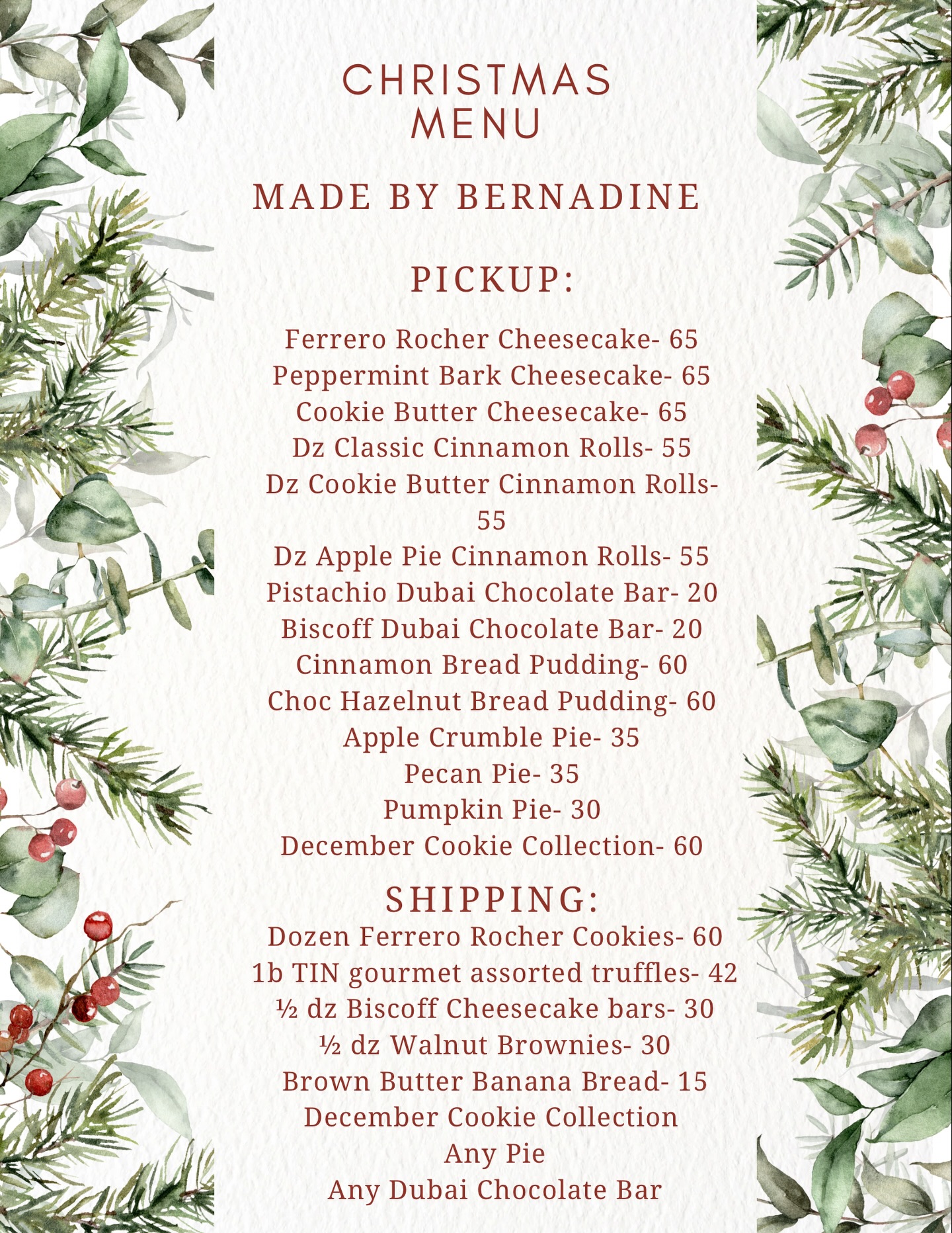 Christmas menu is here! For both local and shipping🎄🎁
Pickup is December 23rd only, and all shipping orders will ship out on December 22nd to arrive in time for Christmas. Spots are limited, so please check out the link in bio to fill out the form! 🫶🏾
Thank you so much for your support and I cannot wait to bake for you! ❤️🎄