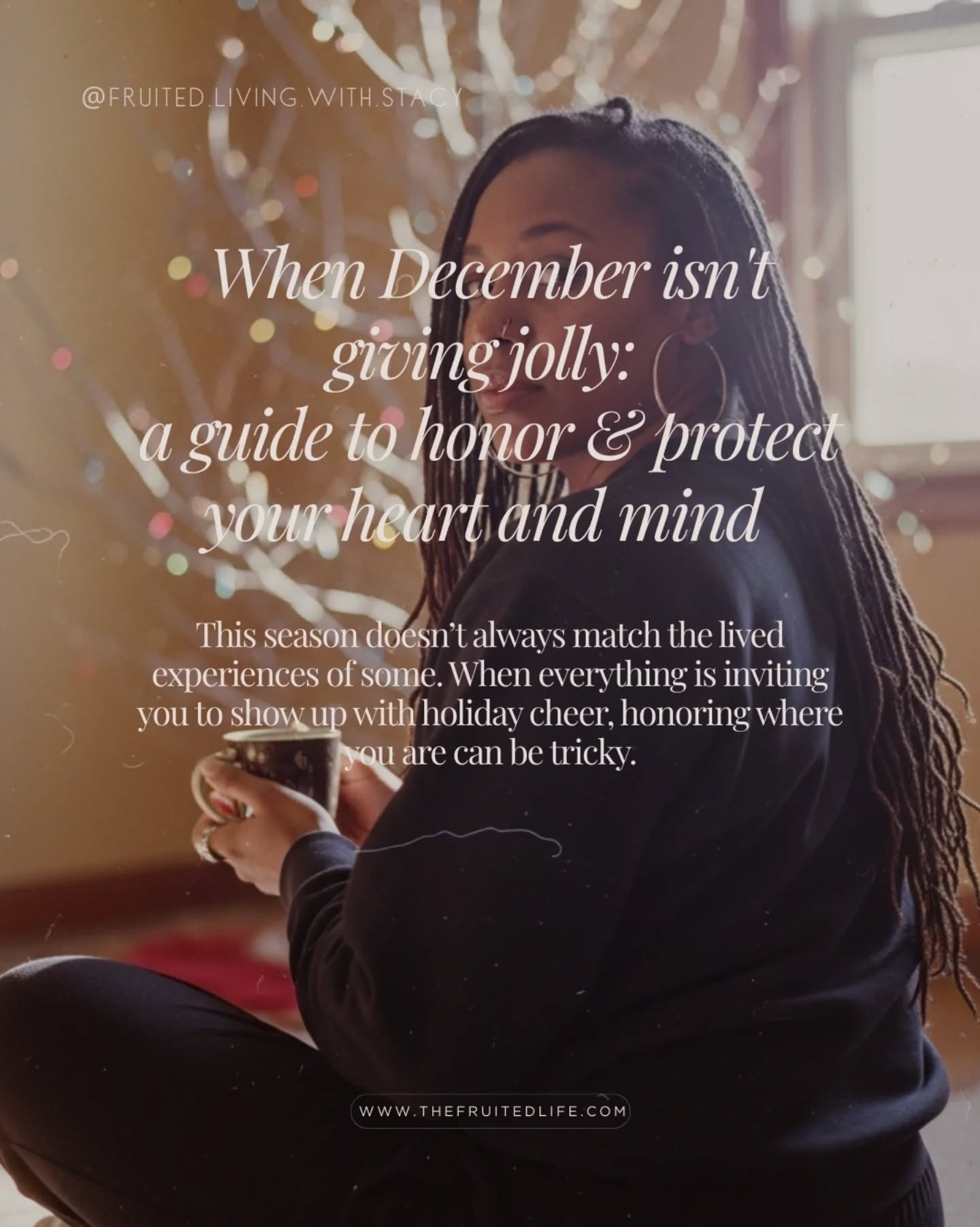 December doesn’t always sparkle.
And you don’t have to pretend it does. ✨
For many Black women, the strong ones, the dependable ones, the “rock” of everybody,
the holidays can stir up exhaustion, grief, pressure, old stories, and silent sadness.
But hear me: you’re allowed to honor your heart.
You’re allowed to protect your mind.
You’re allowed to choose peace without apology.
This season, try shifting from performance to presence.
From “I have to” → “I get to listen to what I need.”
From holding everything together → letting God hold you.
If you need support, I curated tools for moments just like this:
🕊️ The Fruited Life Meditation Subscription, quick, calming, scripture-soaked audio to ground your days
🌿 Digital offerings to help you reset, breathe, and return to rest
Because your heart deserves gentleness.
Your mind deserves safety.
Your soul deserves Selah.
Reflect with me:
What would honoring your heart look like this December?