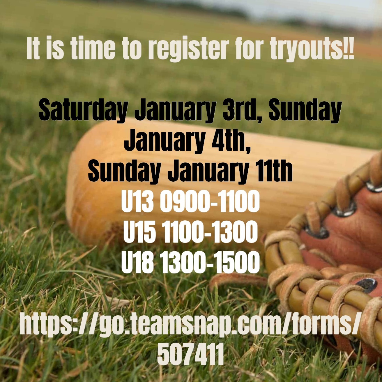 Try outs coming up!!
Register now!!
Saturday January 3rd, Sunday, January 4th, and Sunday January 11th
U13 0900-1100
U15 1100-1300
U18 1300-1500
https://go.teamsnap.com/forms/507411