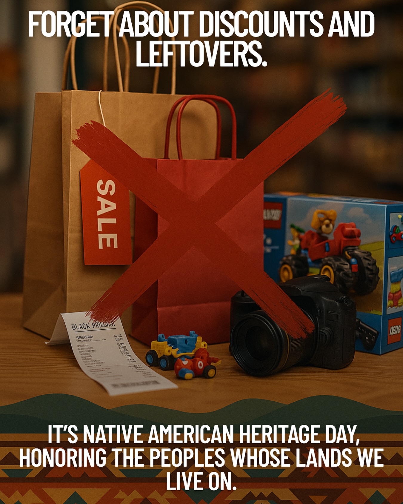 Forget about discounts and leftovers. It’s Native American Heritage Day, honoring the peoples whose lands we live on.
While the world rushes for sales, we are slowing down to recognize that every store, street, and skyline sits on Indigenous land. This day is not about consumption. It is about memory, accountability, and honoring the Native nations whose stories are too often erased.
Black Gay Table Talk and Black Alphabet stand in solidarity with Indigenous and Two-Spirit communities. As Black people, we know what it means to have our histories distorted and our futures threatened. Our liberation is tied together.
Today, learn whose land you are on, support Native-led organizations, and amplify Indigenous voices in your feed and in your life.
#NativeAmericanHeritageDay #IndigenousPeoples #LandBack #ThisIsNativeLand #TwoSpirit #LGBTQ #BlackAndIndigenousSolidarity #DecolonizeBlackFriday #BlackGayTableTalk #BlackAlphabet