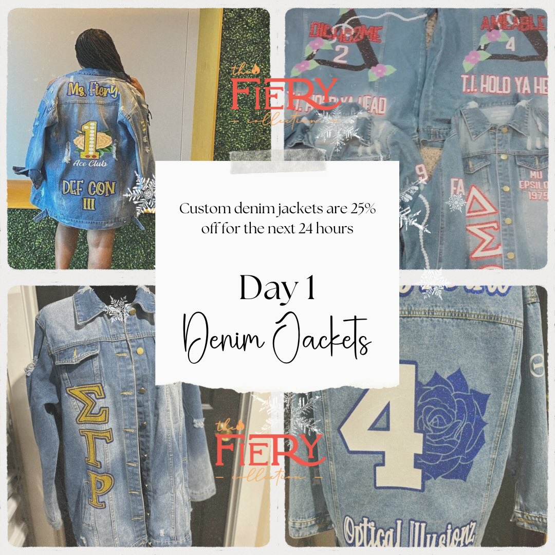 🔥 Fiery Christmas Countdown — DAY 1 🔥
We’re kicking things off with one of my FAVORITE custom pieces…
✨ Denim Jackets — 25% OFF TODAY ONLY! ✨
Bring the heat to your wardrobe with a custom denim jacket that’s bold, unique, and FIERY! …these jackets always turn heads….
✔️ Spotlight Sale: 25% OFF
✔️ Code: TFCHeat
✔️ Shop Here: https://www.thefierycollection.com/product-page/custom-denim-jacket
Valid today only during the Fiery Christmas Countdown!
Fiery Fun Fact:
My custom denim jackets are one of the first items I ever made and they’re still one of the top requested pieces at The Fiery Collection!
Make sure to LIKE & FOLLOW @TheFieryCollection to see each day’s spotlight product and daily deal!