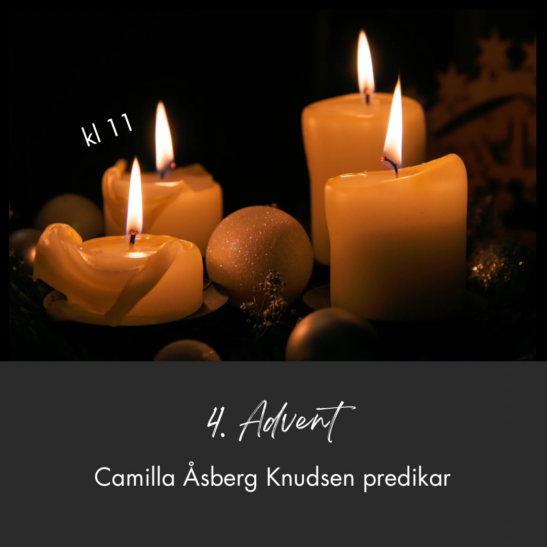 Välkommen till 4. Advent gudstjänst.
Camilla Åsberg Knudsen predikar och det blir söndagsskola för alla barn.
Låt oss prisa Herren tillsammans.
Varmt välkomna 🕯️🕯️🕯️🕯️