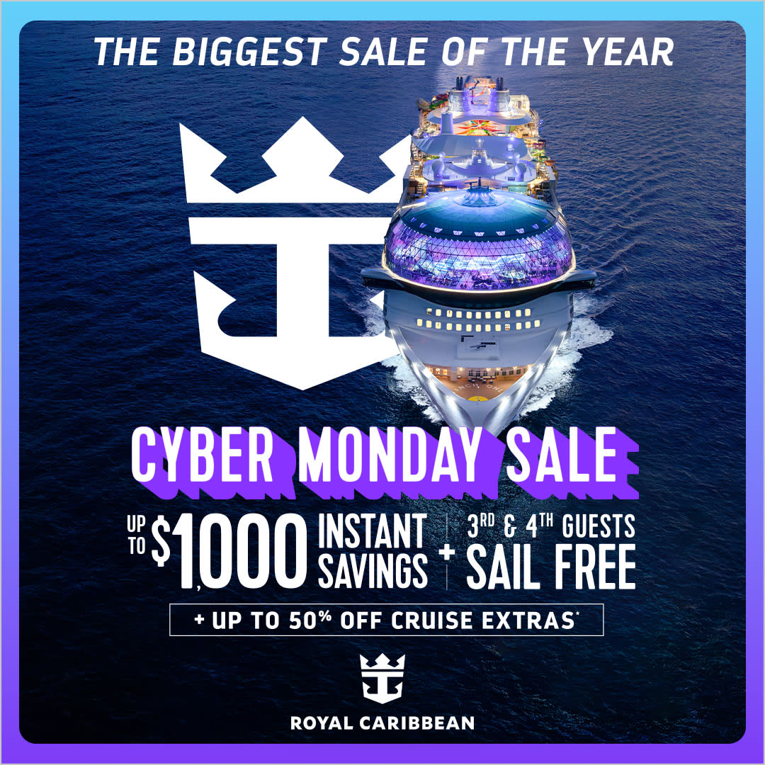 Go big with Cyber Monday savings on the world’s most iconic ships. Right now, score huge with Royal Caribbean's boldest offers ever — like up to $1,000 in instant savings, 60% off your second guest, and your 3rd and 4th guests sail free.
Ready to sail? Contact me today at book@cloud44travel.com to lock in Cyber Monday savings, and I’ll add even more stackable perks to your adventure 😎