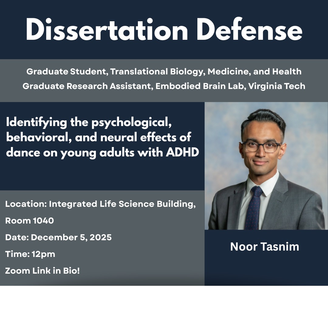 Big day in the Embodied Brain Lab! Tomorrow, our graduate student, Noor Tasnim, will be defending his dissertation. We'd love for you to come join us!
