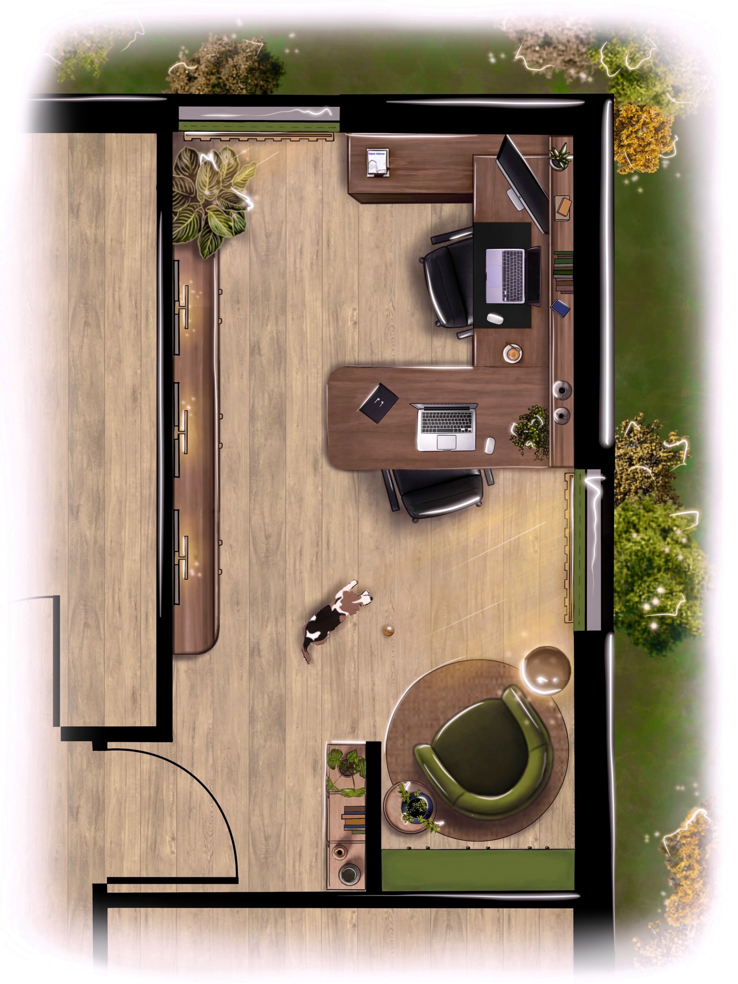 A small shift in layout can completely change how you feel in your home office. ✨
In this conceptual illustration, I shaped the space around few elements that make an immediate difference:
🌿 Natural light where you need it
Side-light is one of the most comfortable lighting conditions for focused work. The desk is placed so daylight falls gently from the side, never directly behind or in front of you.
🤎 A grounding colour palette
Warm woods, soft greens and gentle textures help the nervous system relax. When your workspace feels inviting, your body follows.
🪑 A layout that respects movement
Clear walking paths, balanced proportions and a seating corner to pause give the room flow. Even a small home office feels bigger when every zone has purpose.
Designing with intention turns a draining workspace into a supportive one. And yes, your home office can actually give you energy!😉
Ready to improve your space? Send me a DM or visit www.kvl-design.nl ✨
#interieurontwerp #homeoffice #designillustration