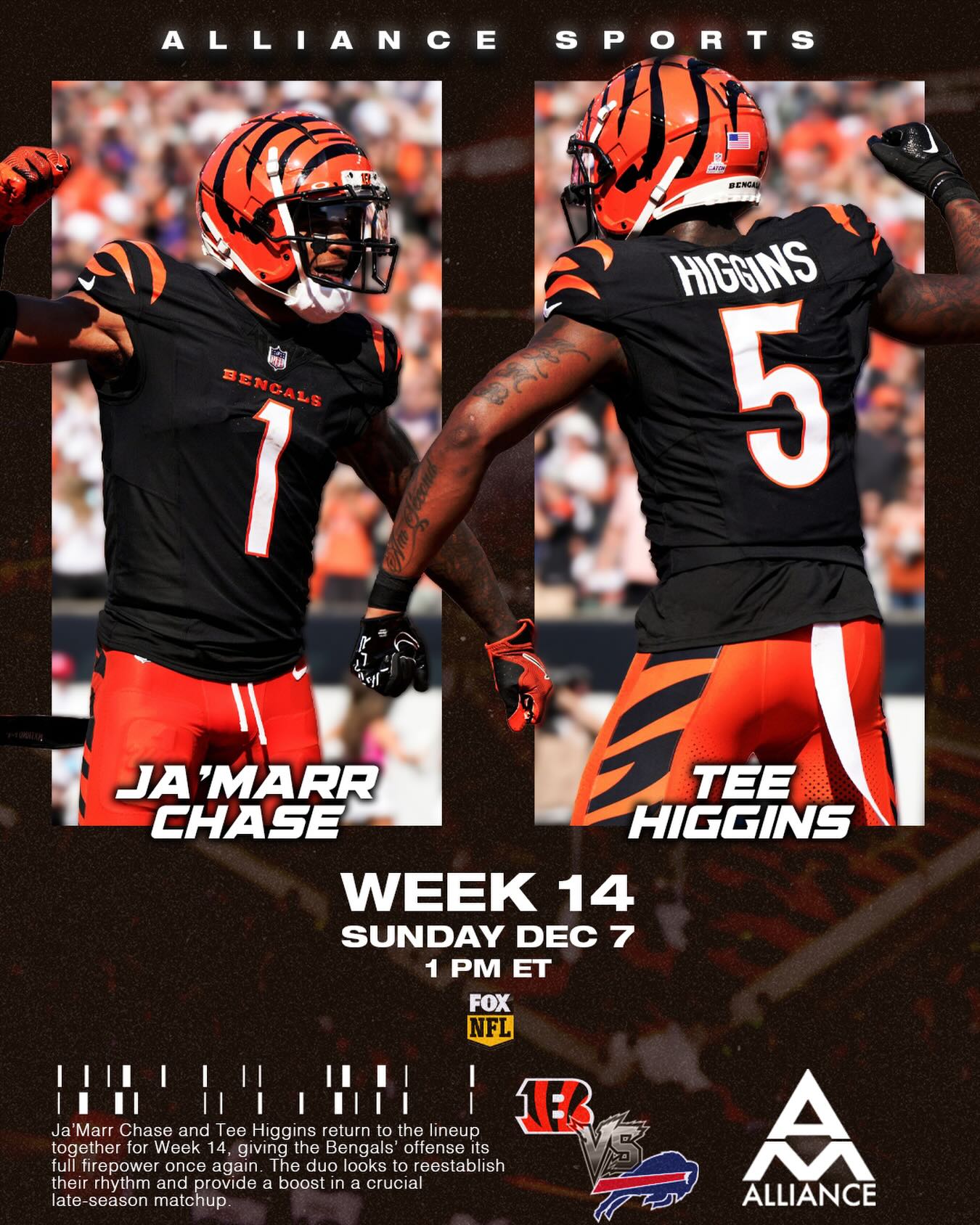 Playmakers activated 🔥 @lahjay10_ and @teehiggins set to lead the Bengals into Week 14