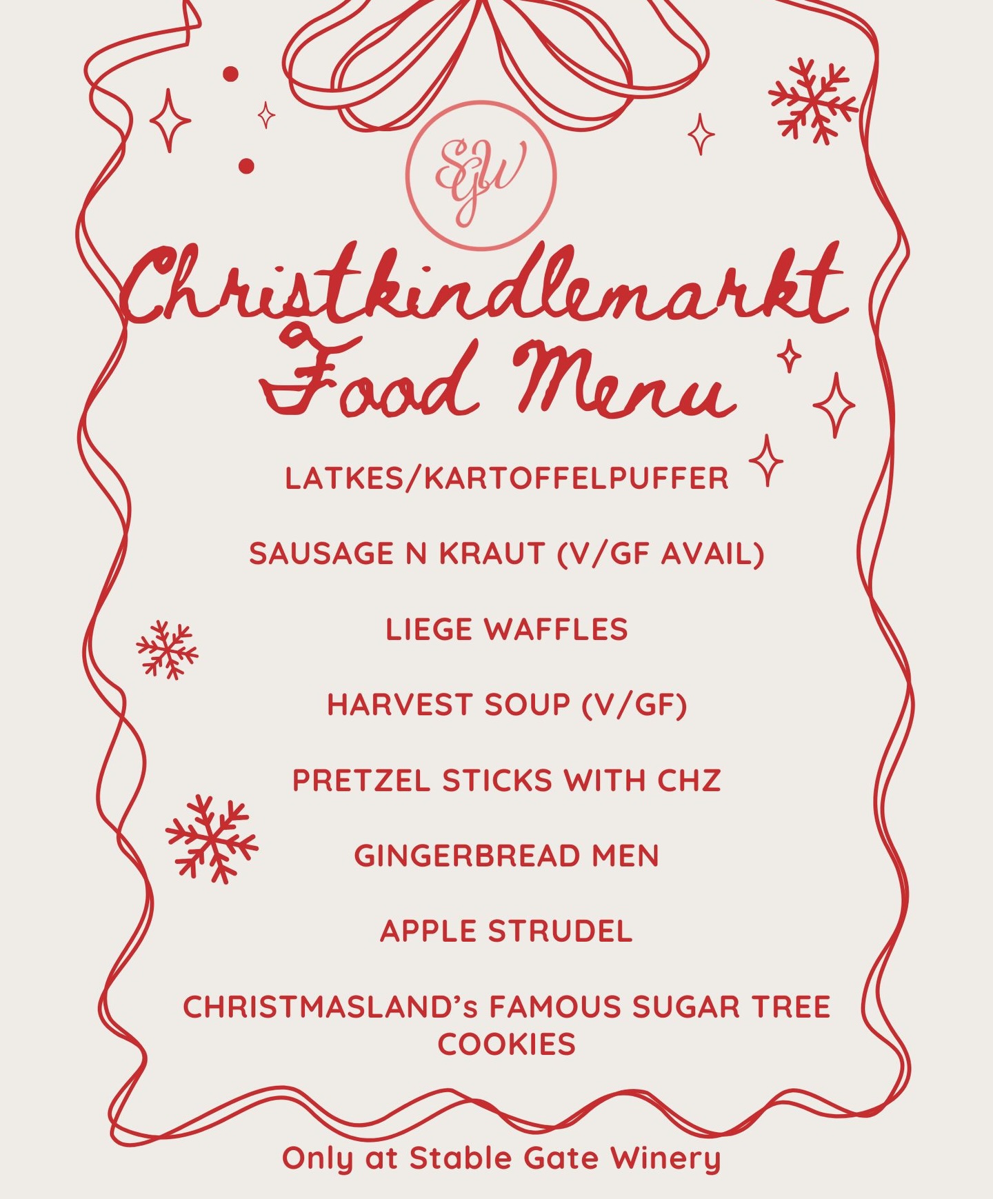 🤤🤤🤤
First two weekends in December ! Christkindlemarkt at Stable Gate Winery 11-3pm