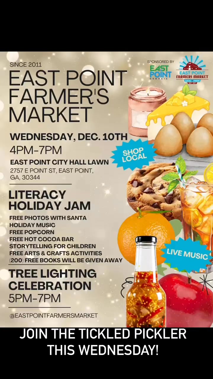 ✨ We’re so excited to be VENDING at the East Point Holiday Market this Wednesday! ✨
Come grab:
🎁 Holiday Gift Sets
🧂 Seasoning Samplers
🍏 Small-batch LIVE vinegars
🎄 Perfect stocking stuffers
🤤 Free tastings!
Plus… Santa, cocoa, music, crafts, and the city’s big tree lighting.
Come get festive + shop small with us!
#thetickledpickler #livevinegar #eastpointfarmersmarket #shoplocalatl #holidaymarket
@thetickledpickler @eastpointfarmersmarket