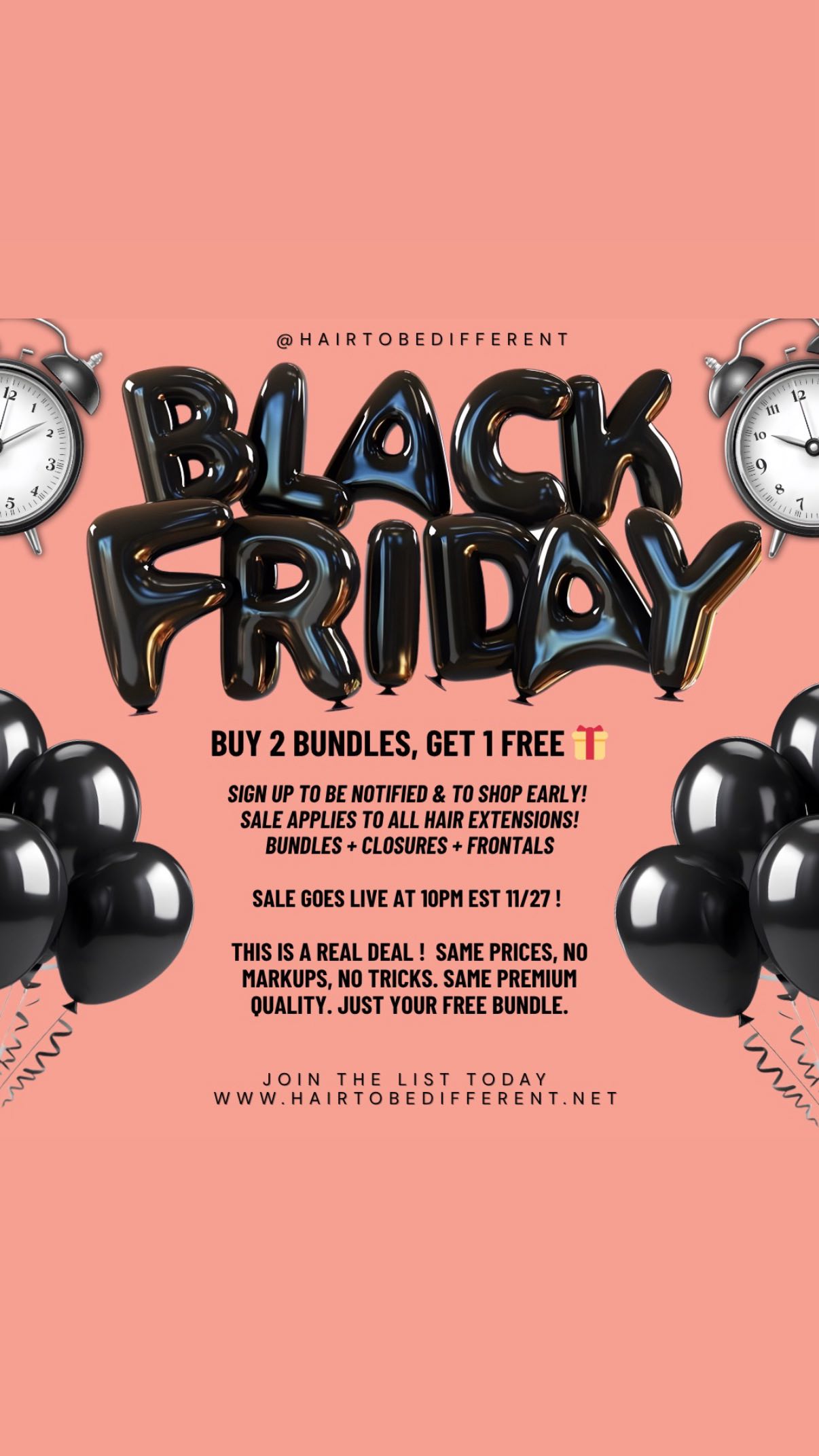 The best #virginhair is going on sale!! And this is thee biggest hair sale 🥳💁🏾♀️
Now is your chance to secure a FREE bundle OR 2x6 HD closure! The sales starts 11/27 10PM EST! To get the code click the link in bio now! Join today! Check your spam folder!
#htbdhair #htbdhoney #sewinwithleaveout #traditionalinstall #virginhair #middlepartsewin #bodywavebundles #sewinweave #buyblackonblackfriday #beforeandafterhair