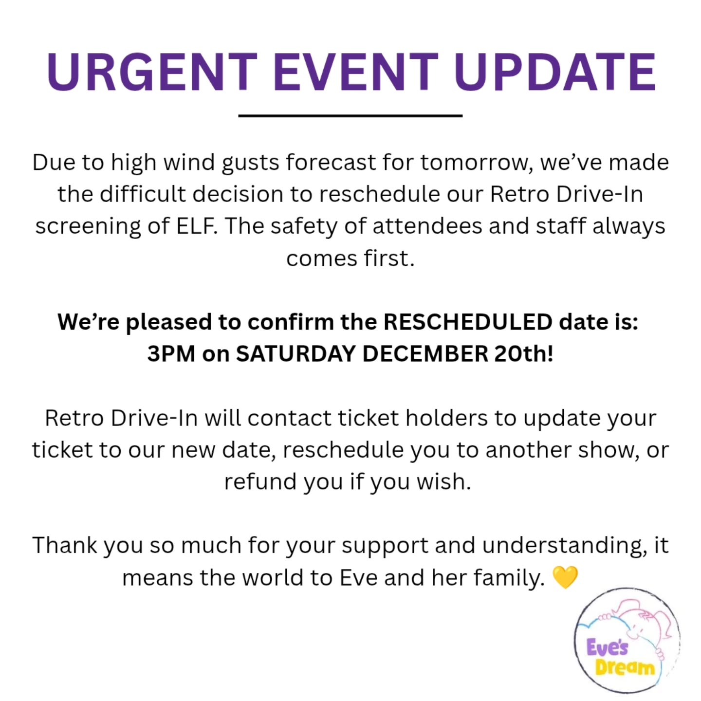 ‼️ Important update for tomorrow’s event ‼️