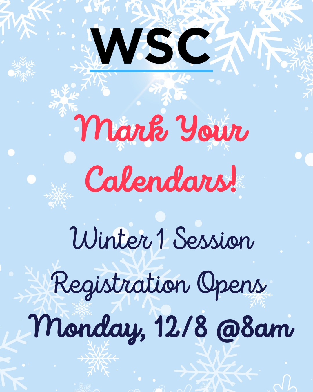 ⏰ 2 DAYS until Winter 1 registration opens!
New tennis and pickleball programming. Golf happy hour and a Toptracer tournament. New flexible scheduling options for strength and conditioning classes. More ways to play.
Set your reminder for 8am Monday—you won't want to miss this lineup.
#WSC #Winter1 #SaveTheDate