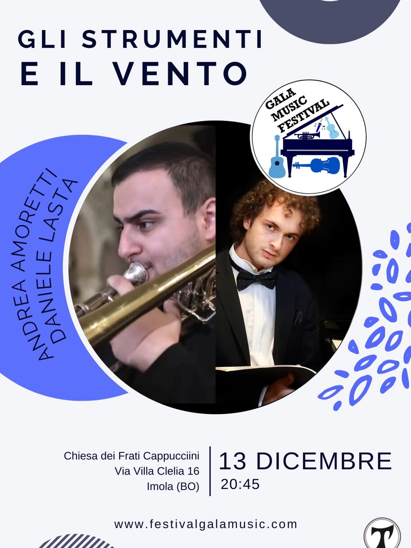 ✨ ULTIMO EVENTO DELLA STAGIONE “TALENTI IN MUSICA” – IMOLA ✨
Un gran finale che celebra la bellezza del suono e la forza del talento.
Siamo lieti di invitare il nostro pubblico all’appuntamento conclusivo della rassegna Talenti in Musica, ospitato in uno degli spazi più suggestivi della città: la Chiesa dei Frati Cappuccini di Imola.
Un luogo che esalta la poesia del suono e la profondità del repertorio cameristico.
🎺 Andrea Amoretti – trombone
🎹 Daniele Lasta – pianoforte
Due giovani musicisti di grande sensibilità, pronti a guidarci in un viaggio tra “strumenti e vento”, tra energia e lirismo.
📍 Chiesa dei Frati Cappuccini
Via Villa Clelia 16 – Imola (BO)
📅 13 dicembre
🕗 Ore 20:45
Un momento di cultura, bellezza e condivisione che conclude una stagione ricca di emozioni e nuovi talenti.
🎼 Direzione Artistica
M° Diego Melfi
M° Ekaterina Chebotareva