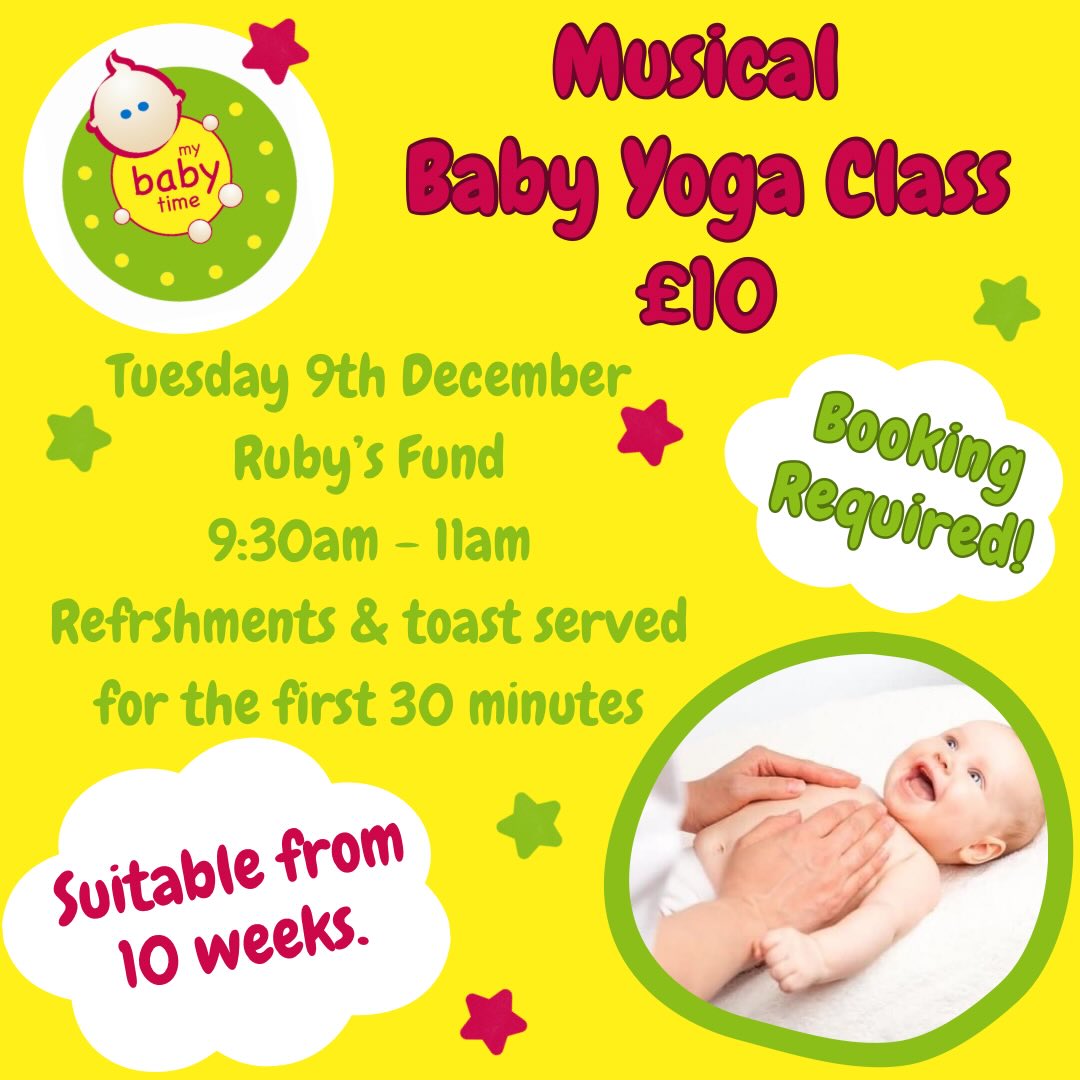 We are running a Musical Baby Yoga class on Tuesday 9th December at @rubysfundsensorycentre Congleton.
Suitable from 10 weeks of age this is a one off session to give you a taster of our baby yoga class.
For more details just visit our website