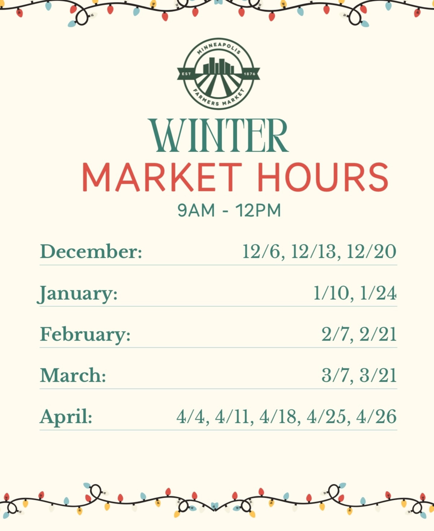 Winter hours officially begin next weekend! 🌲❄️
We’ll see you outside with all of the local goodies at 9 a.m. on December 6.*
*The market is still open for tree vendors everyday through December 23.