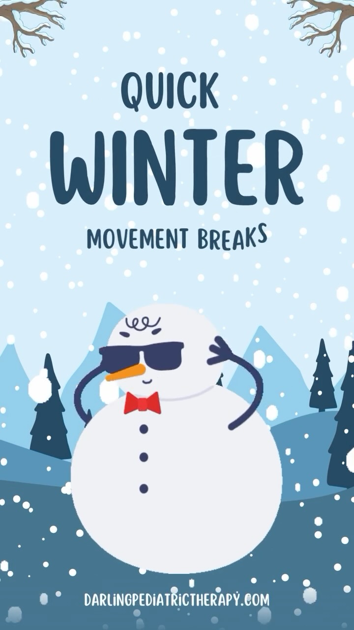 Quick Winter Movement Breaks (OT-approved!)”
Snow angels
Wall pushes (“Push the snow!”)
Bear crawl across the room (“March through the snow!”)
Roll a ball between hands like “rolling a snowball”
End with deep belly breaths (“Blow out the cold air ❄️”)
Need a fast reset during busy holiday days?
Try this sensory-friendly winter movement break!
Great for regulation, focus, and giving the body the input it needs.
Save to use all season ❄️