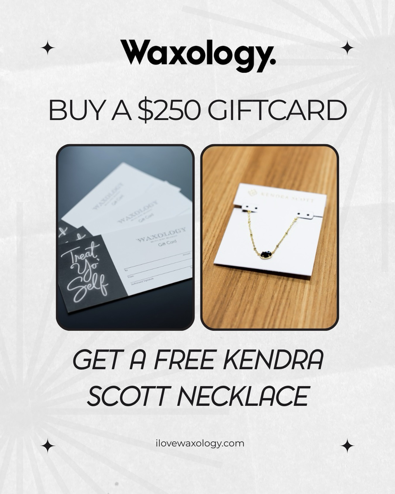 Give the gift of smooth ✨
Buy a $250 Waxology gift card and get a FREE Kendra Scott necklace!
The perfect holiday duo wrapped up for you or someone else🎁
Call to purchase📲
#december #christmas #winter #winteressentials #winterseason #esthetician #estheticianlife #esthetics #grandrapids #michigan #waxing #newclients #booknow #smallbusiness #smallbusinessowner #waxology #spraytans #newservice