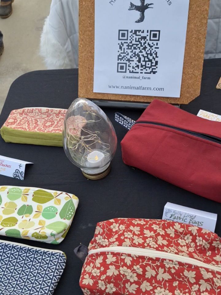 The first of 4 Saturdays at Guini Ridge Holiday Market -- a great collection of artists and food vendors here! 🌲
.
.
.
.
.
#localartisans #holidaymarketmaine #rocklandmainearts #maineartisans #shoplocalsupportlocal #nanimalfarm #yuletideseason #handmadeearrings❤️ #decoupageornaments #blockprinting #handmadeinmaine #blankbooks #witchbells #nanimalfarmdesigns #folktales