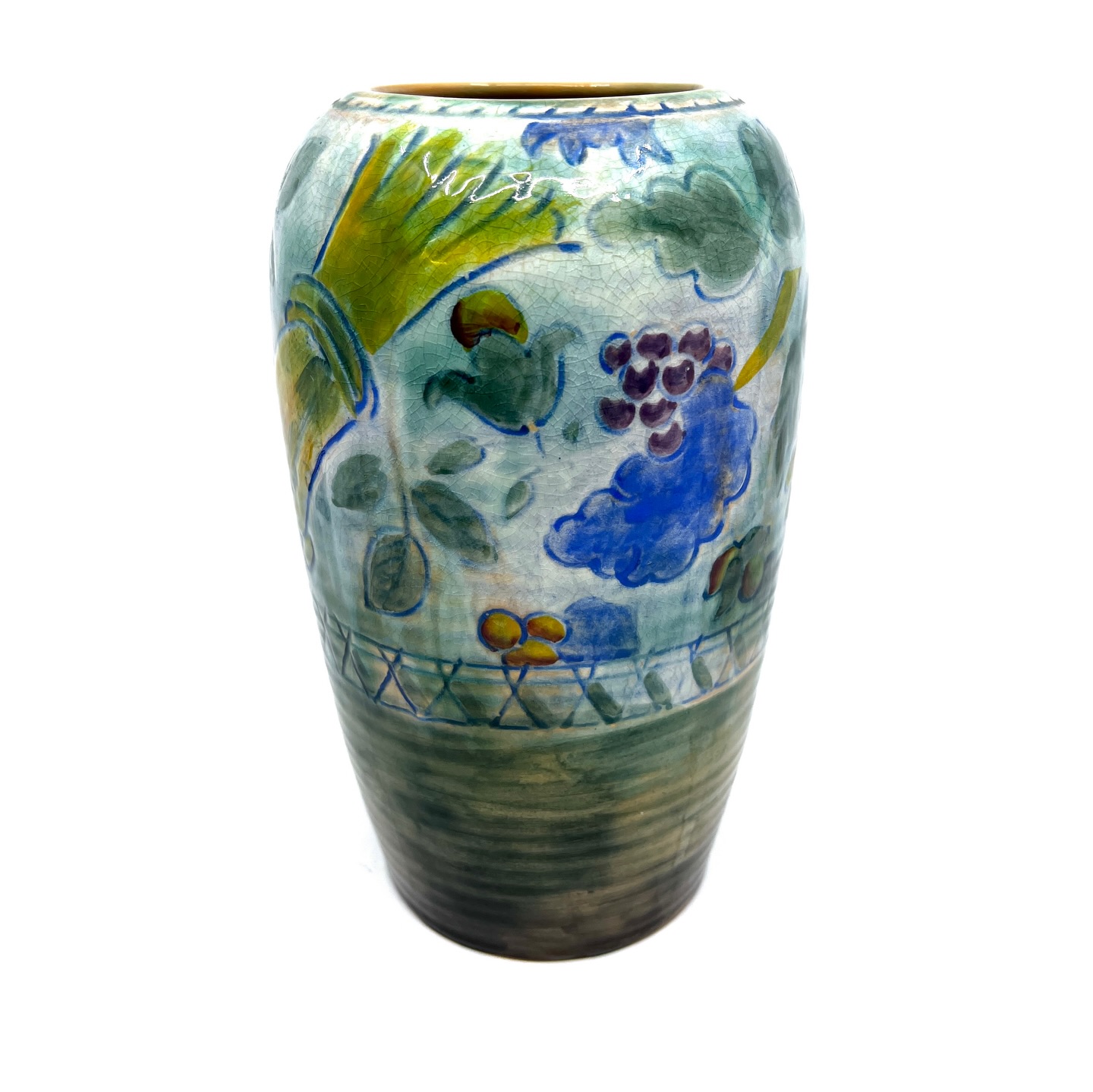 Beautiful large Royal Doulton Brangwyn Ware vase, hand-painted in vibrant blues, greens, and yellows with fruit and foliage.
Designed in the early 20th century under the influence of the artist Frank Brangwyn, RA.
Gorgeous painterly surface with natural crazing typical of this ware.
A striking decorative piece with great presence.
DM for price. Shipping or local pickup in West Vancouver.
brangwynware #royaldoulton #doultonvase #englishartpottery #frankbrangwyn #20thcenturypottery vintageceramics britishceramics antiquevase artpotterycollectors faienceware painterlypottery westvancouver vancouverdecor antiquesforsale vintagehomedecor europeanartpottery collectorceramics interiordecorideas uniquevintagefinds